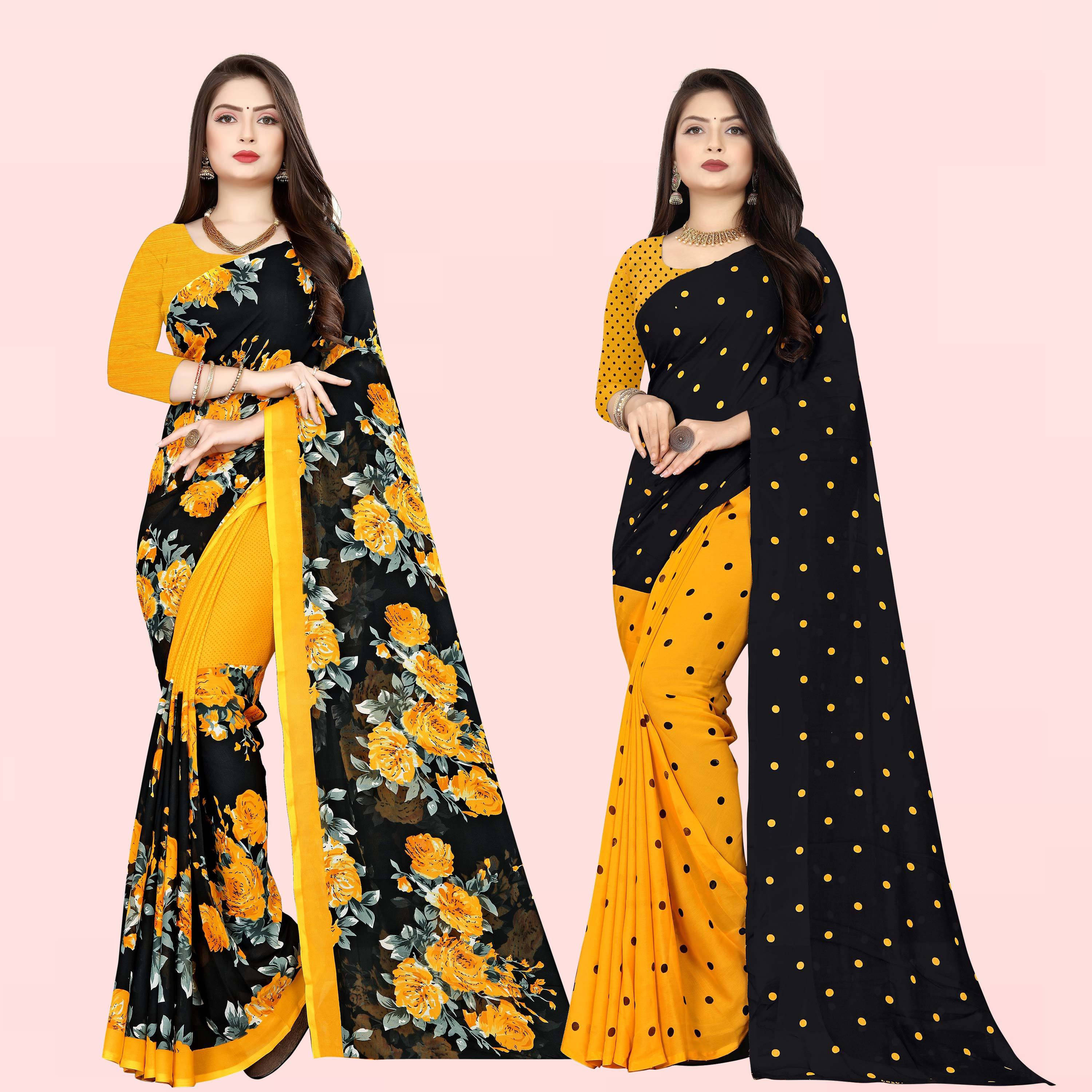 ANAND SAREES Georgette Printed Saree With Unstitched Blouse Piece ( Black ) ANAND SAREES Georgette Printed Saree With Unstitched Blouse Piece ( Black )