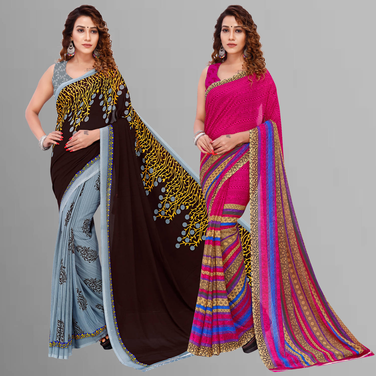     			ANAND SAREES Georgette Printed Saree With Unstitched Blouse Piece ( Multicolor )