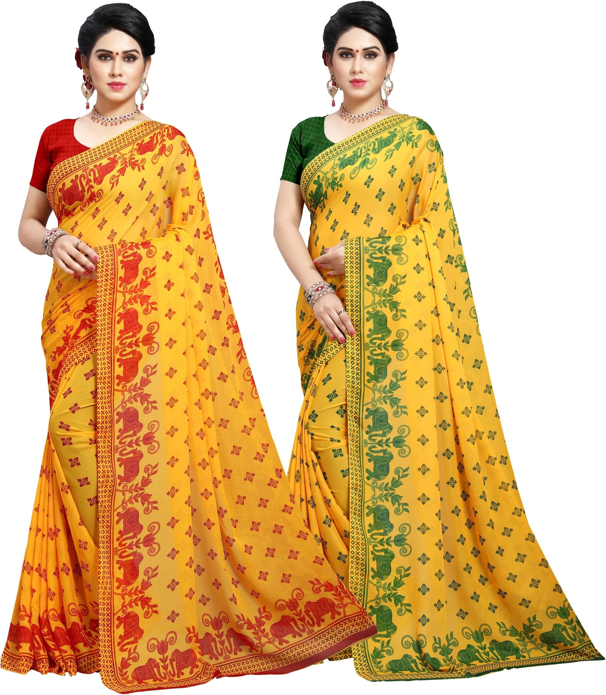 ANAND SAREES Georgette Printed Saree With Unstitched Blouse Piece ( Multicolor )     			ANAND SAREES Georgette Printed Saree With Unstitched Blouse Piece ( Multicolor )