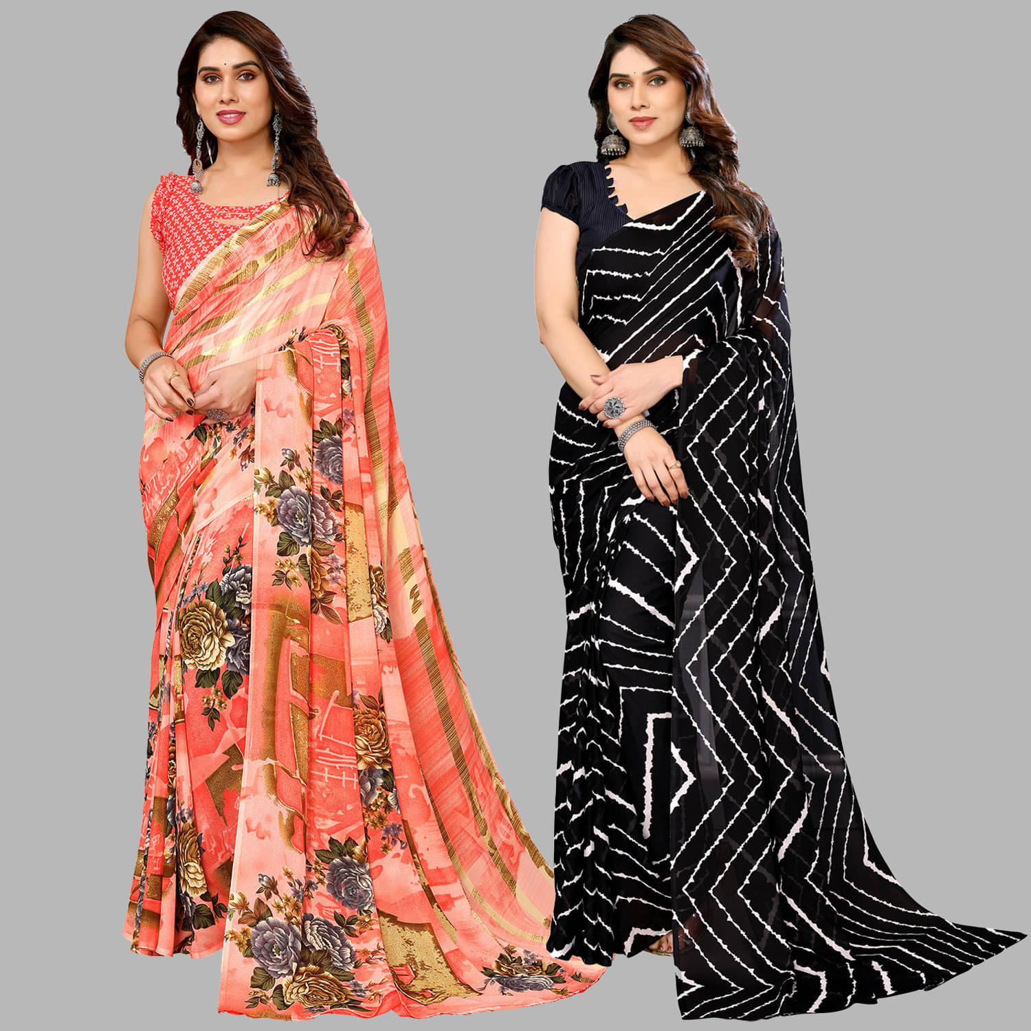 ANAND SAREES Georgette Printed Saree With Unstitched Blouse Piece ( Multicolor ) ANAND SAREES Georgette Printed Saree With Unstitched Blouse Piece ( Multicolor )