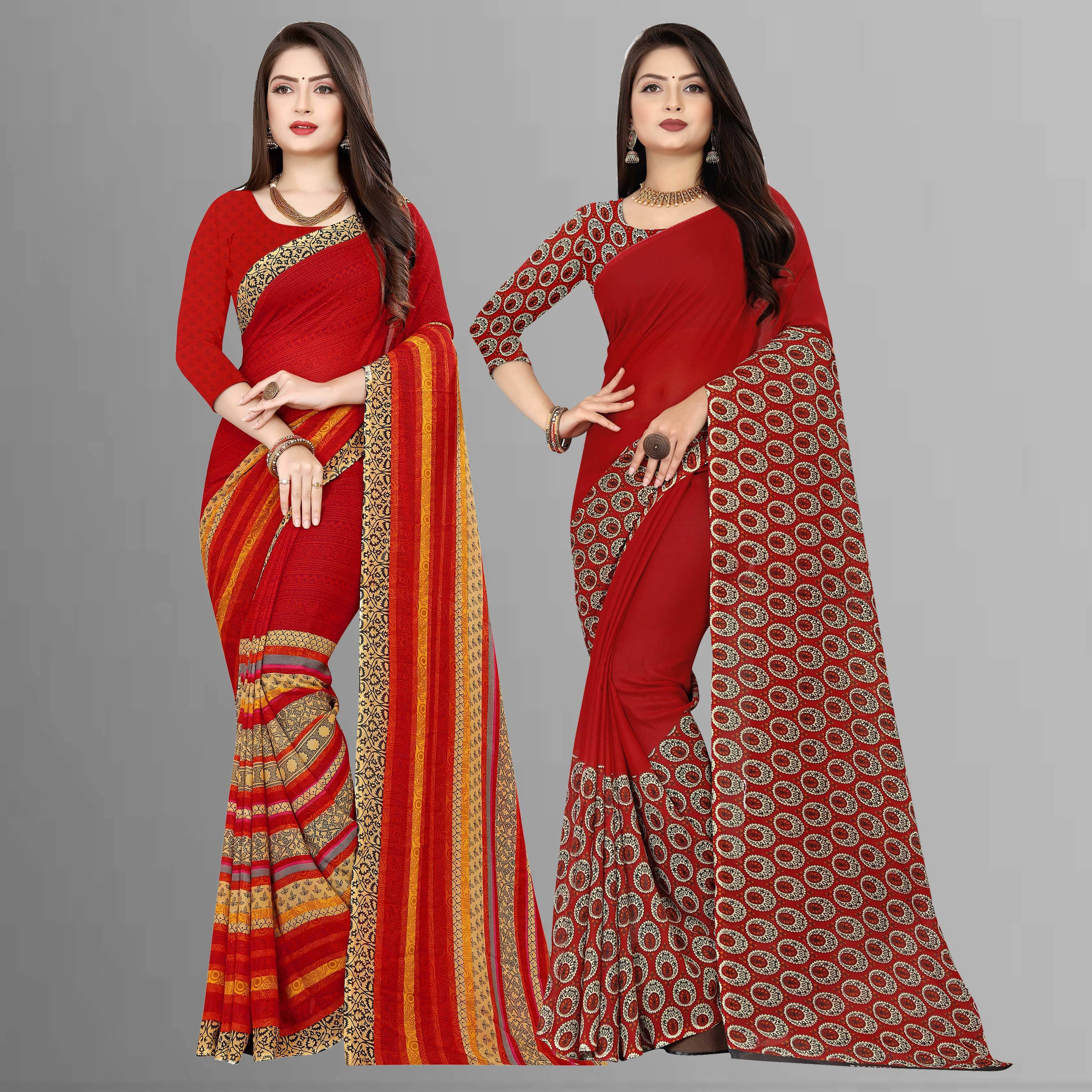 ANAND SAREES Georgette Printed Saree With Unstitched Blouse Piece ( Red ) ANAND SAREES Georgette Printed Saree With Unstitched Blouse Piece ( Red )