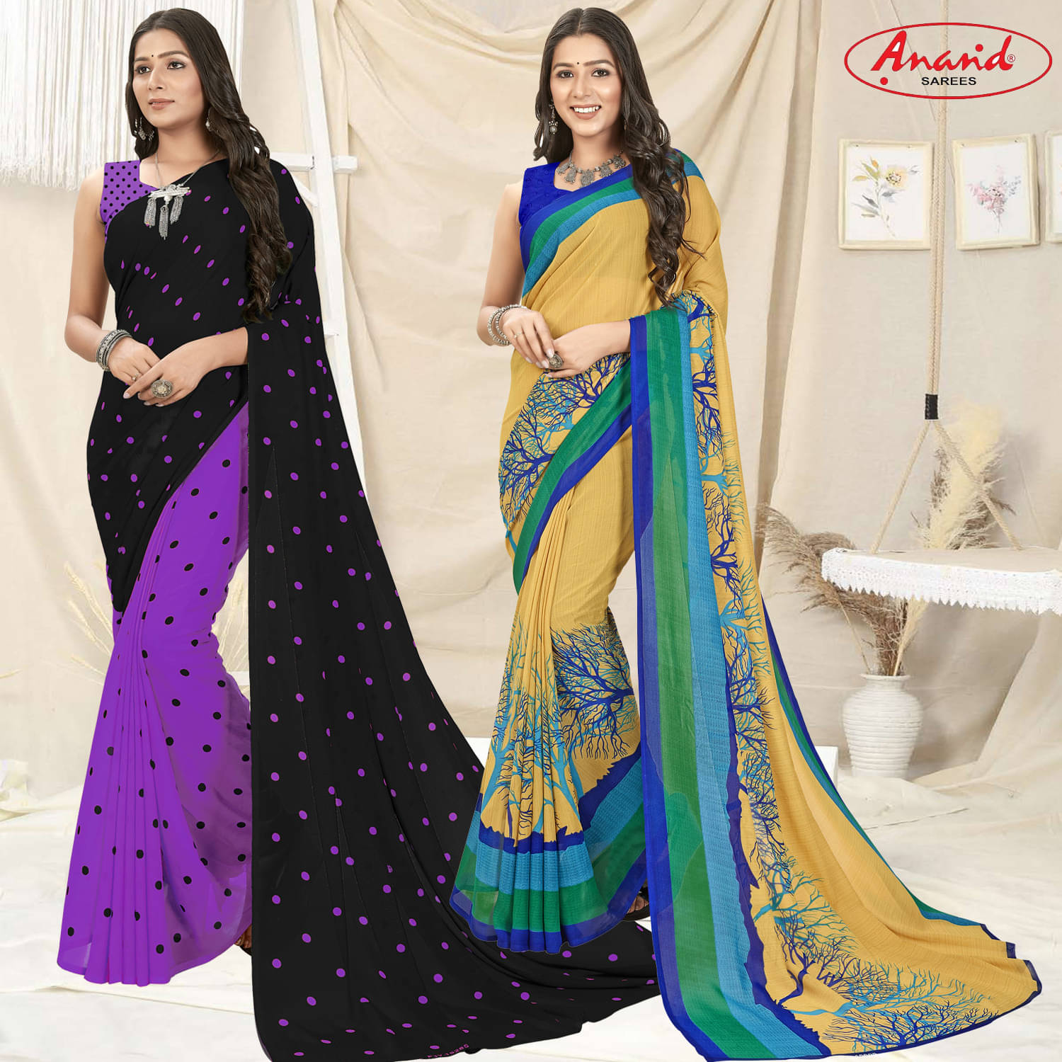     			ANAND SAREES Georgette Printed Saree With Unstitched Blouse Piece ( Multicolor )