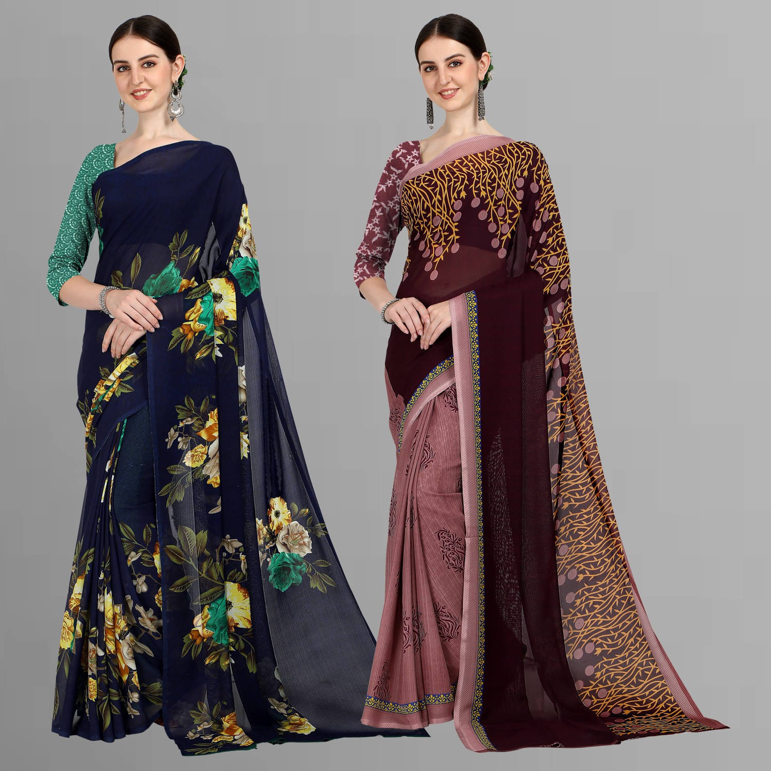     			ANAND SAREES Georgette Printed Saree With Unstitched Blouse Piece ( Multicolor )
