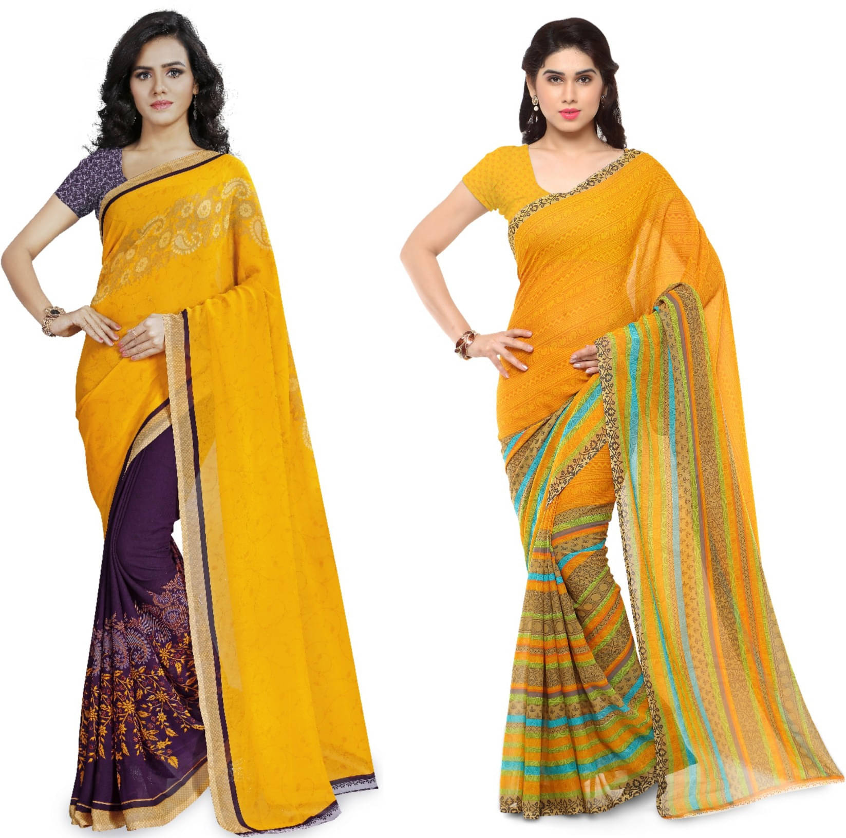 ANAND SAREES Georgette Printed Saree With Unstitched Blouse Piece ( Yellow ) ANAND SAREES Georgette Printed Saree With Unstitched Blouse Piece ( Yellow )