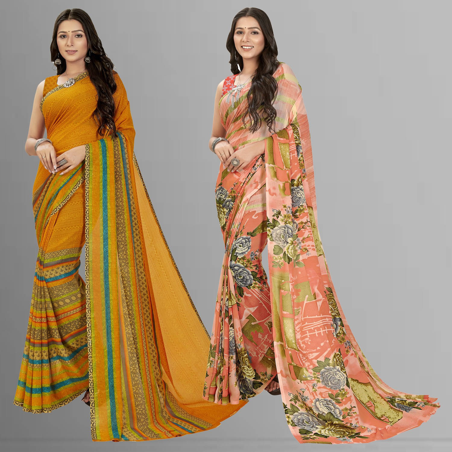 ANAND SAREES Georgette Printed Saree With Unstitched Blouse Piece ( Multicolor ) ANAND SAREES Georgette Printed Saree With Unstitched Blouse Piece ( Multicolor )