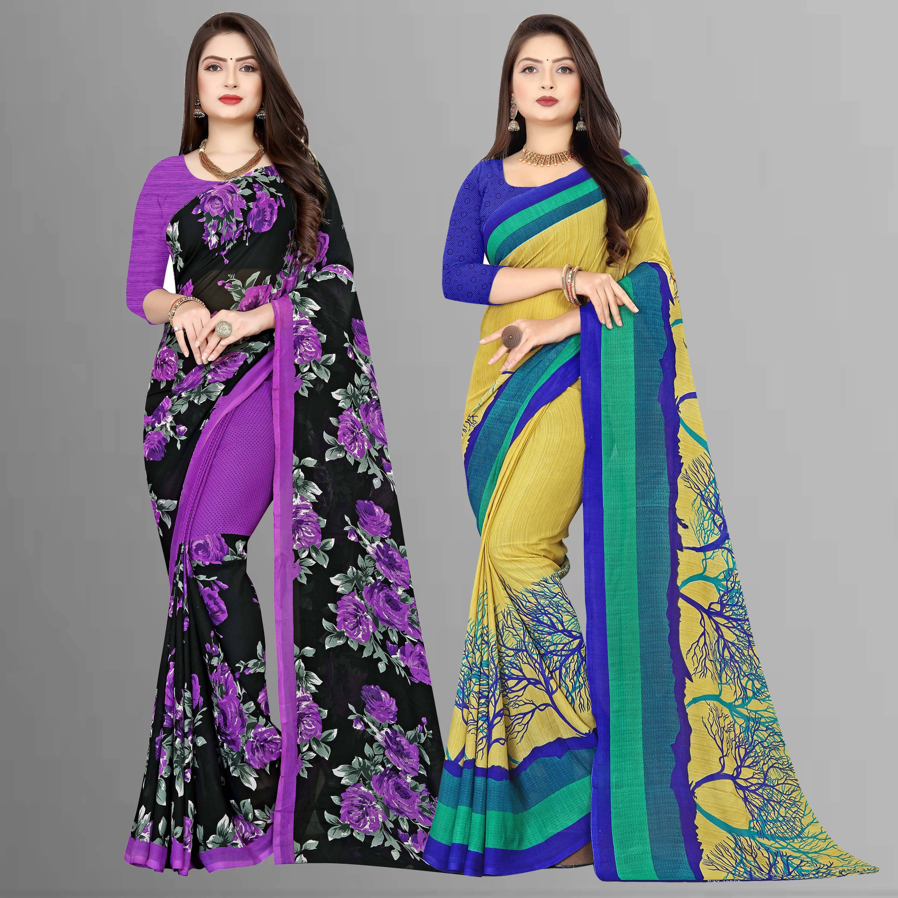 ANAND SAREES Georgette Printed Saree With Unstitched Blouse Piece ( Multicolor )     			ANAND SAREES Georgette Printed Saree With Unstitched Blouse Piece ( Multicolor )