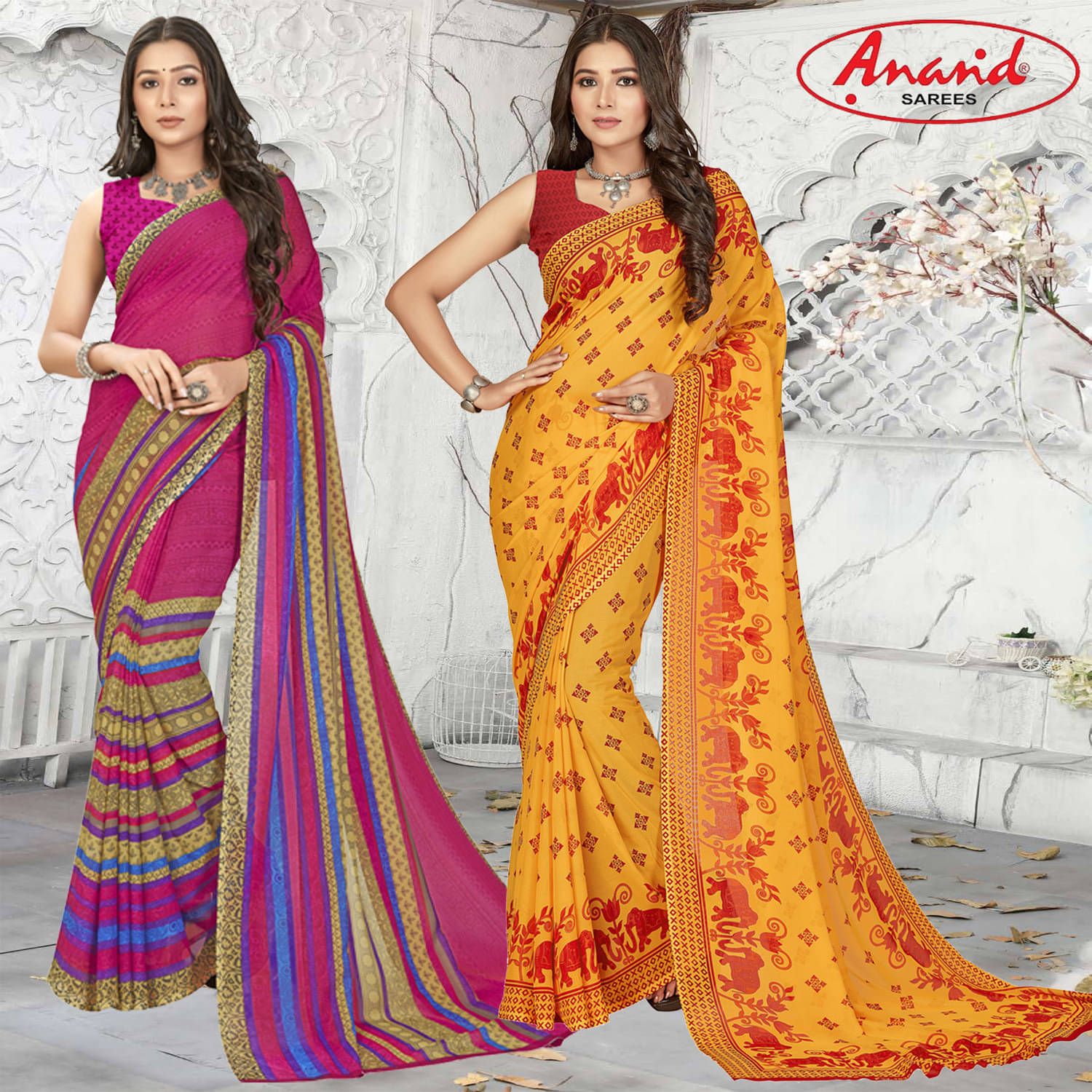     			ANAND SAREES Georgette Printed Saree With Unstitched Blouse Piece ( Multicolor )