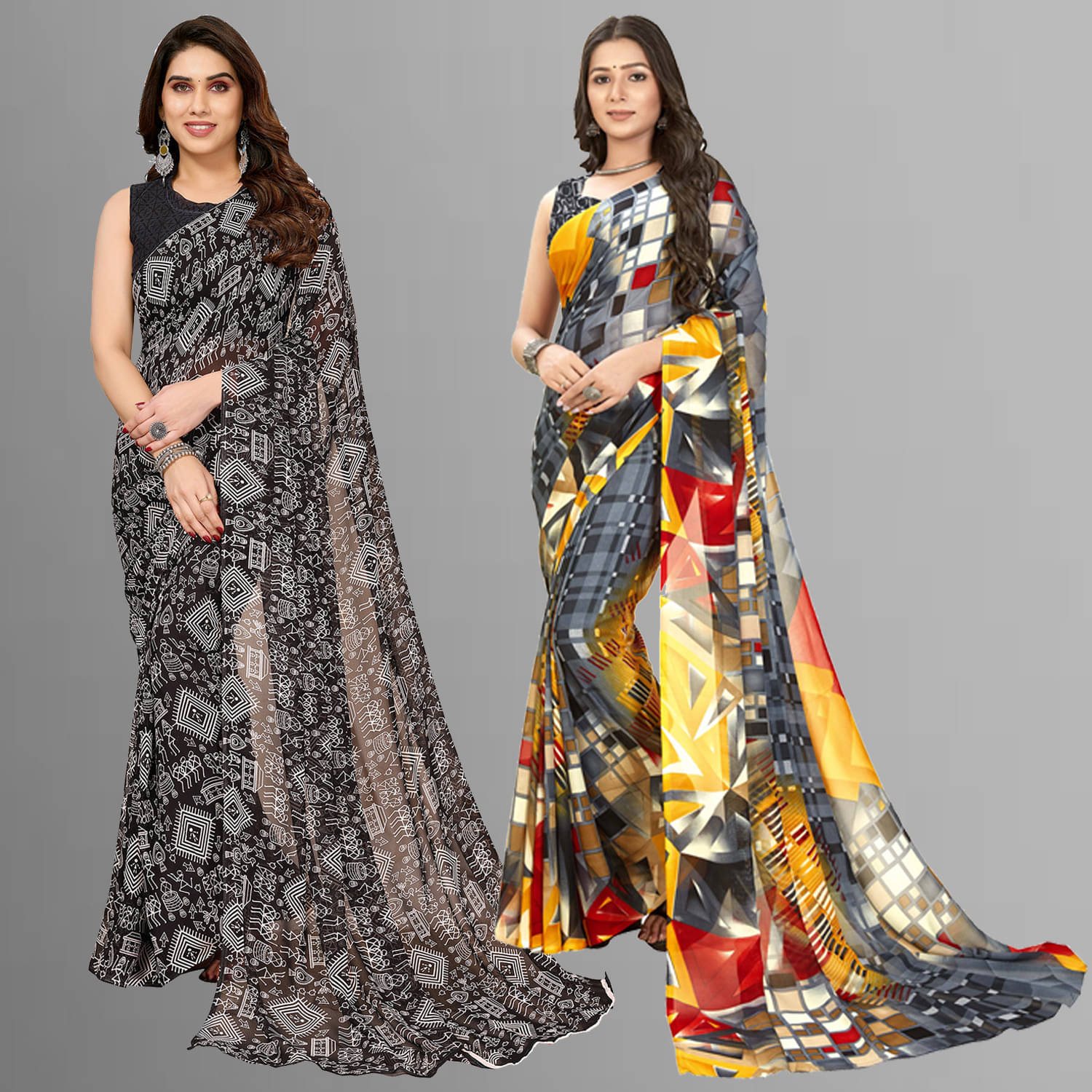 ANAND SAREES Georgette Printed Saree With Unstitched Blouse Piece ( Multicolor ) ANAND SAREES Georgette Printed Saree With Unstitched Blouse Piece ( Multicolor )