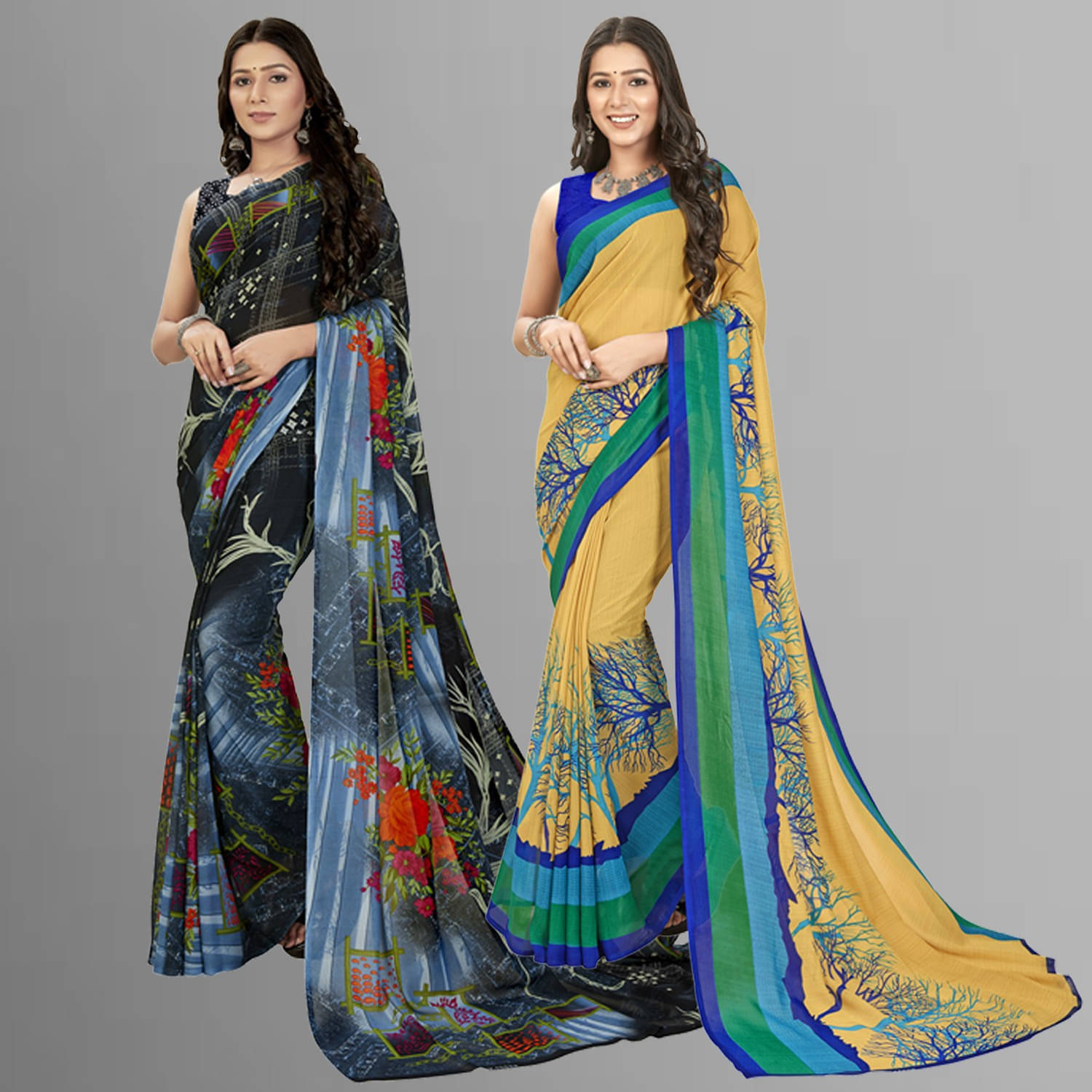 ANAND SAREES Georgette Printed Saree With Unstitched Blouse Piece ( Multicolor ) ANAND SAREES Georgette Printed Saree With Unstitched Blouse Piece ( Multicolor )