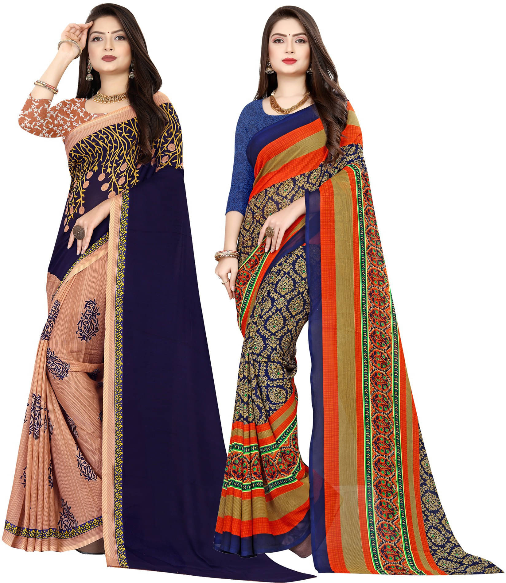     			ANAND SAREES Georgette Printed Saree With Unstitched Blouse Piece ( Blue )