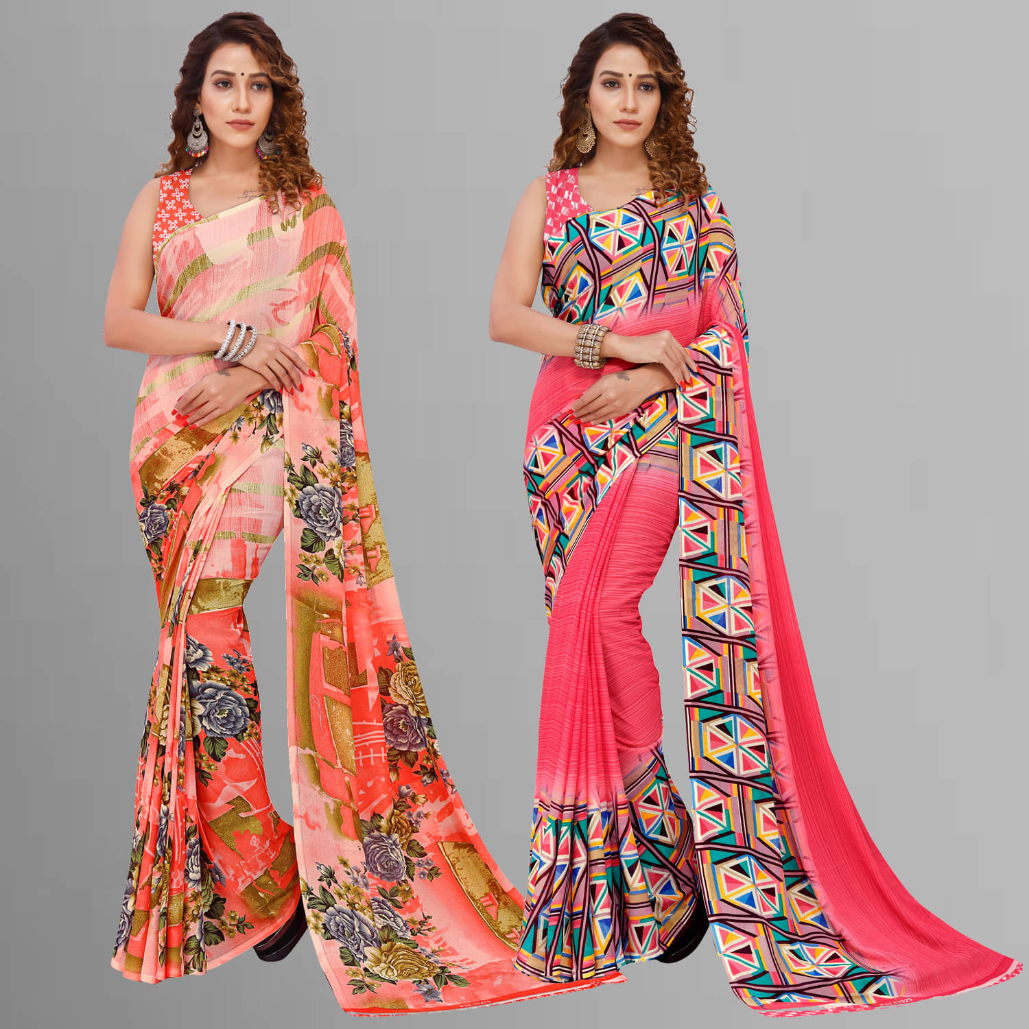 ANAND SAREES Georgette Printed Saree With Unstitched Blouse Piece ( Multicolor ) ANAND SAREES Georgette Printed Saree With Unstitched Blouse Piece ( Multicolor )