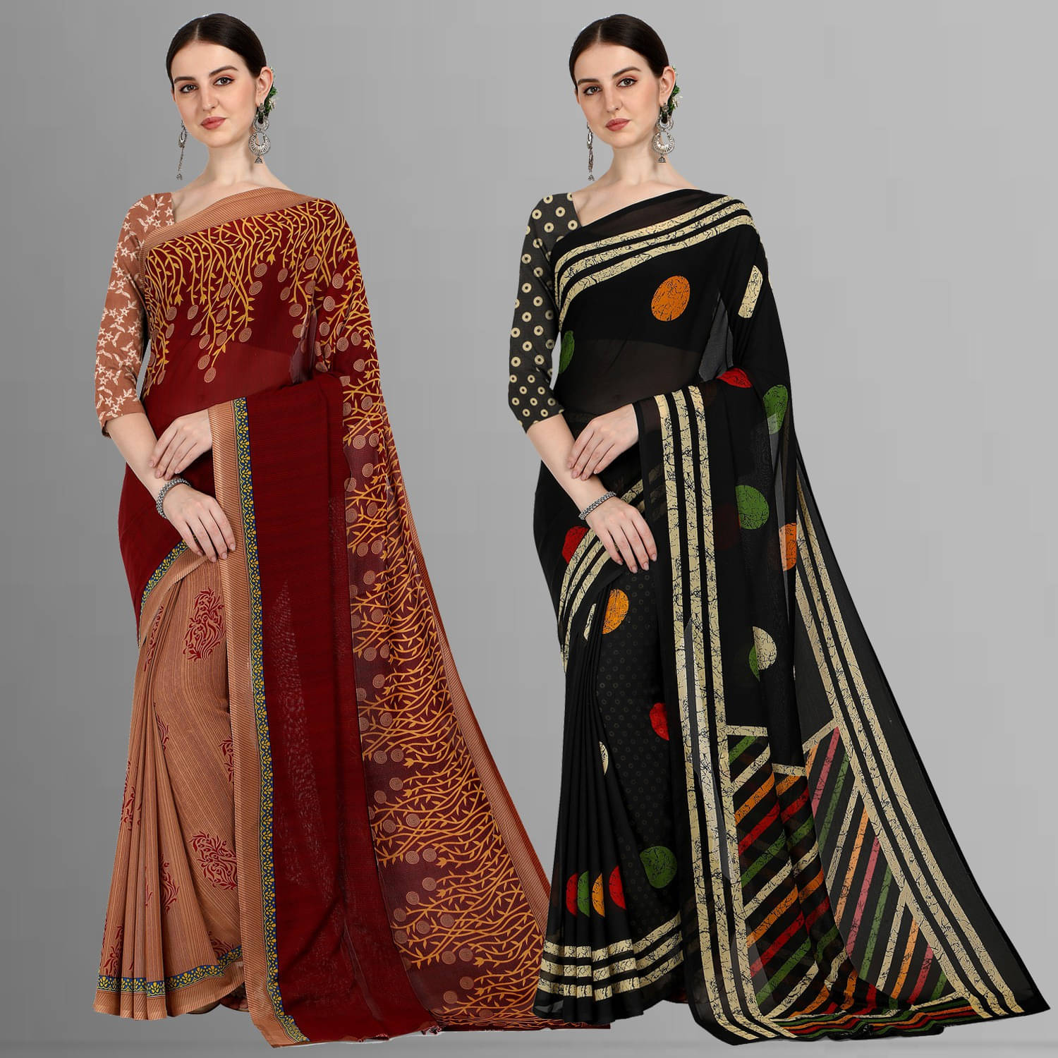 ANAND SAREES Georgette Printed Saree With Unstitched Blouse Piece ( Multicolor ) ANAND SAREES Georgette Printed Saree With Unstitched Blouse Piece ( Multicolor )
