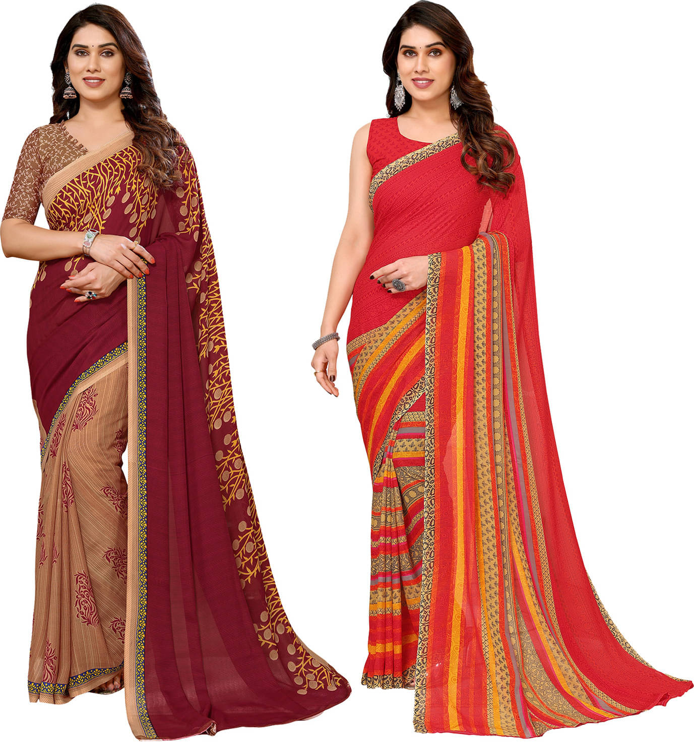 ANAND SAREES Georgette Printed Saree With Unstitched Blouse Piece ( Multicolor ) ANAND SAREES Georgette Printed Saree With Unstitched Blouse Piece ( Multicolor )