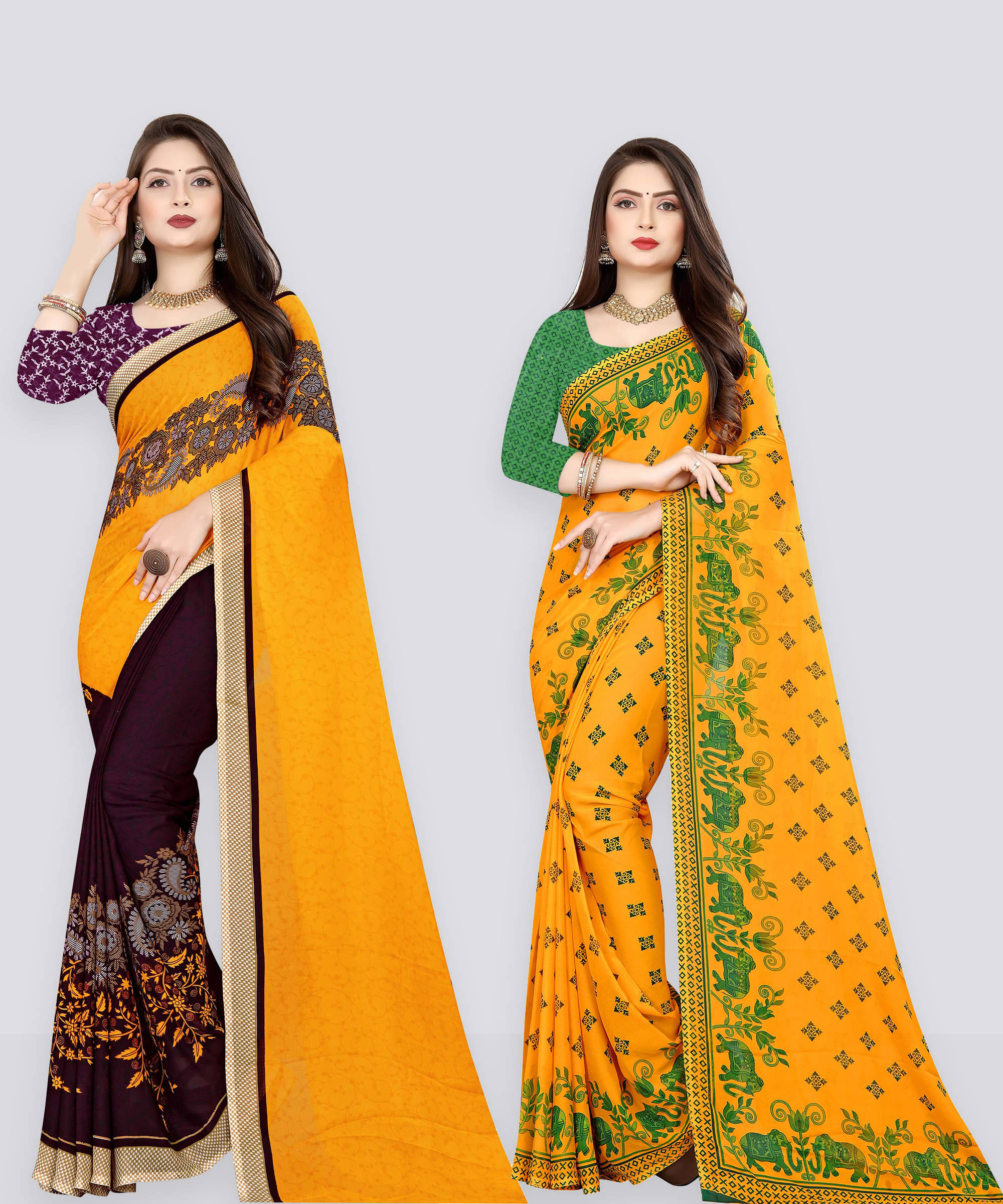 ANAND SAREES Georgette Printed Saree With Unstitched Blouse Piece ( Multicolor ) ANAND SAREES Georgette Printed Saree With Unstitched Blouse Piece ( Multicolor )