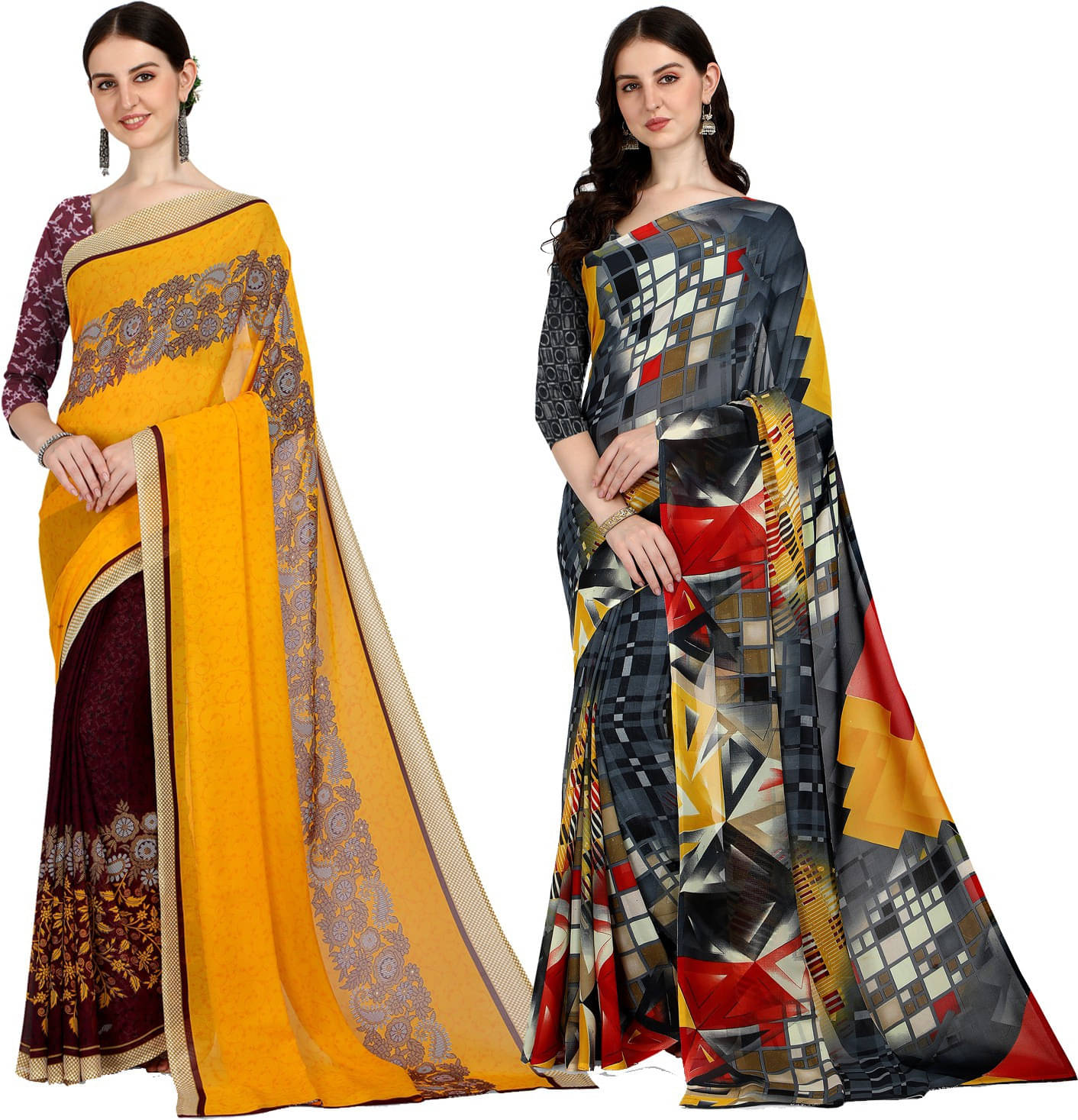     			ANAND SAREES Georgette Printed Saree With Unstitched Blouse Piece ( Multicolor )