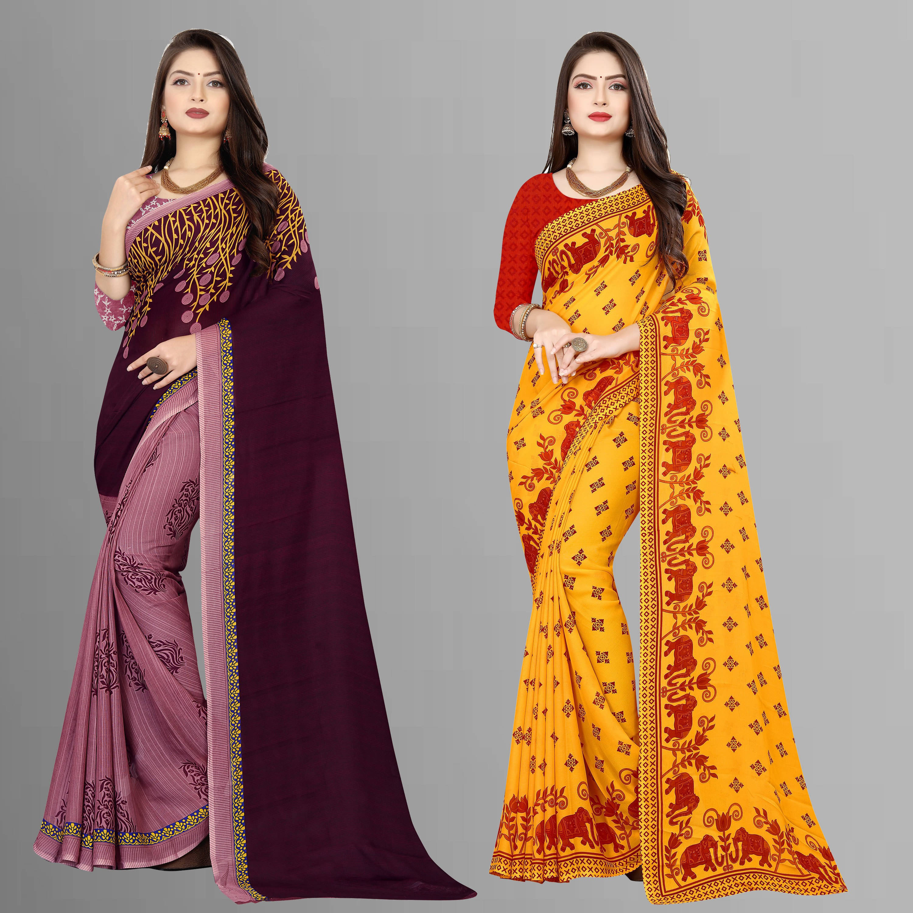     			ANAND SAREES Georgette Printed Saree With Unstitched Blouse Piece ( Multicolor )