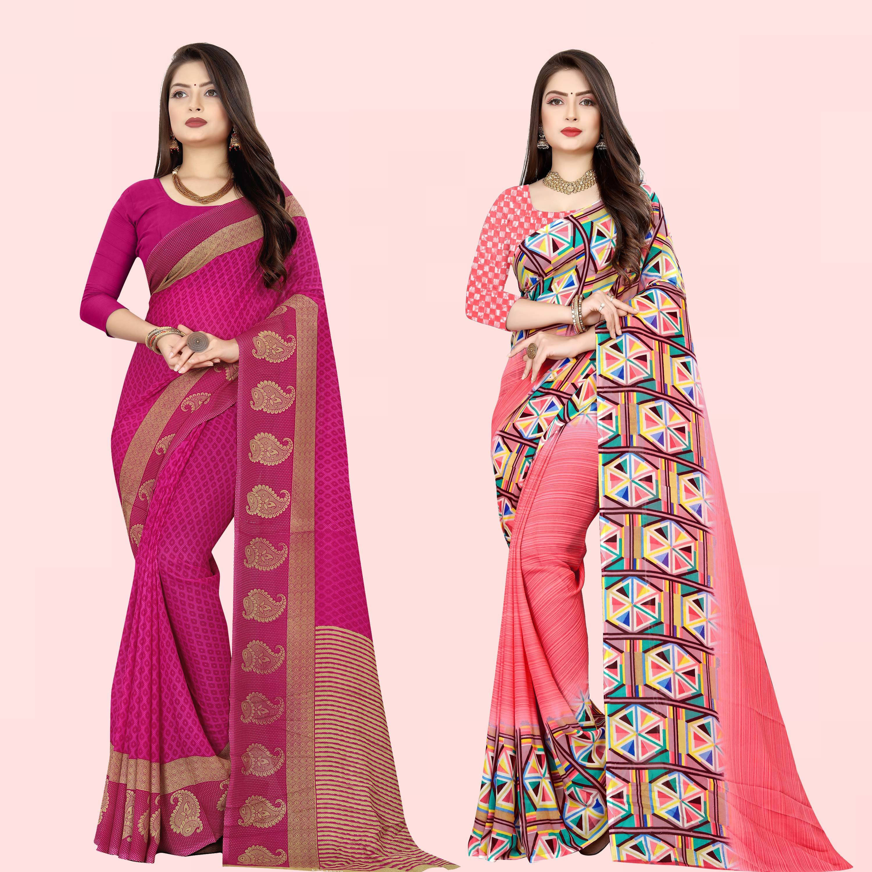 ANAND SAREES Georgette Printed Saree With Unstitched Blouse Piece ( Multicolor )     			ANAND SAREES Georgette Printed Saree With Unstitched Blouse Piece ( Multicolor )