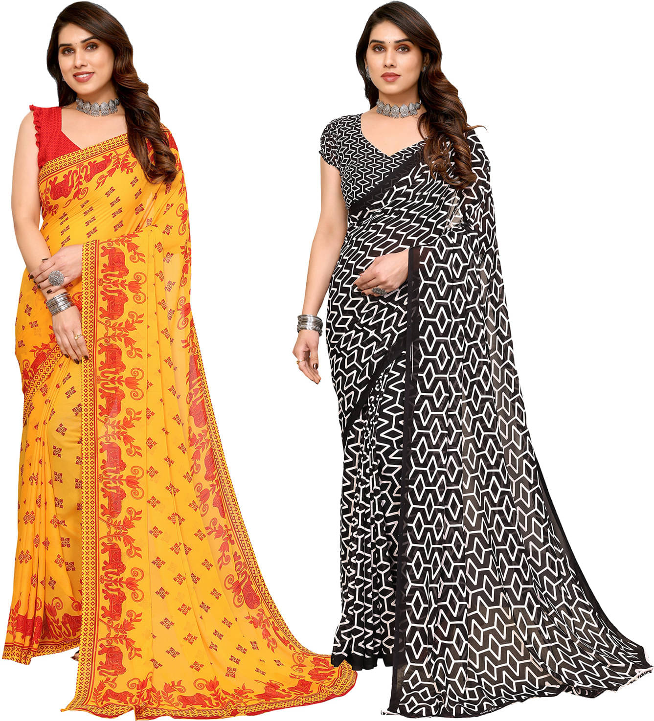     			ANAND SAREES Georgette Printed Saree With Unstitched Blouse Piece ( Multicolor )