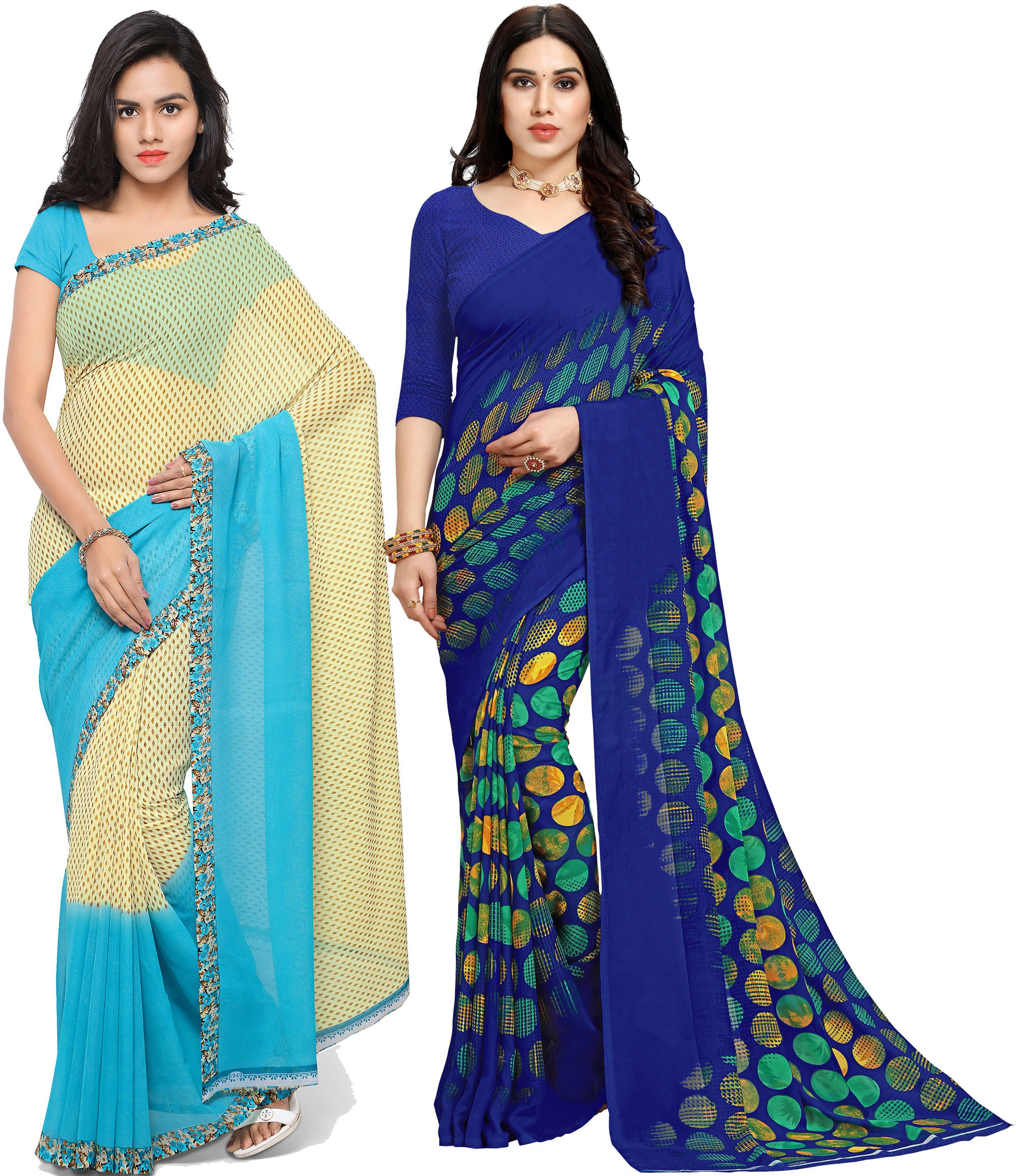 ANAND SAREES Georgette Printed Saree With Unstitched Blouse Piece ( Blue ) ANAND SAREES Georgette Printed Saree With Unstitched Blouse Piece ( Blue )