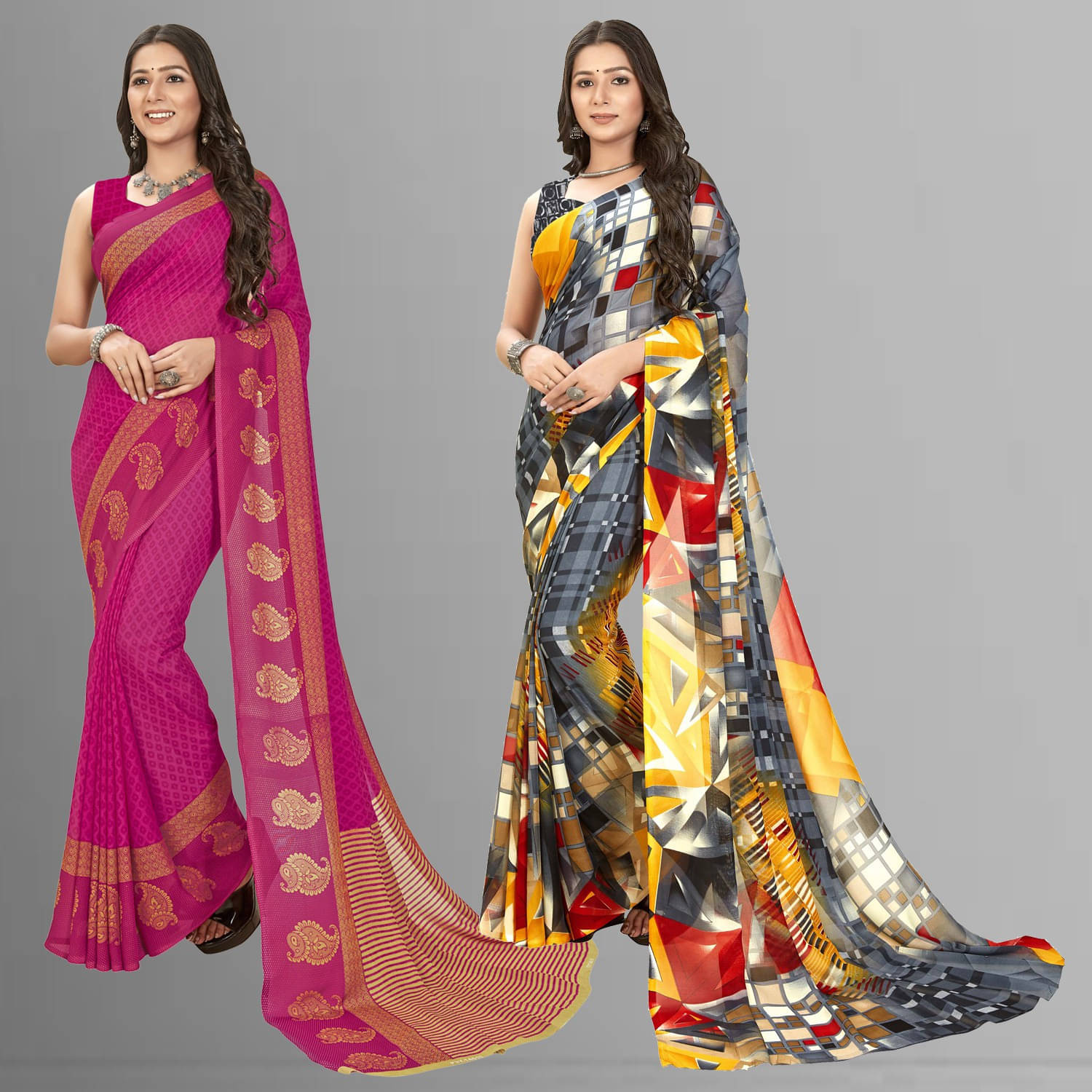     			ANAND SAREES Georgette Printed Saree With Unstitched Blouse Piece ( Multicolor )