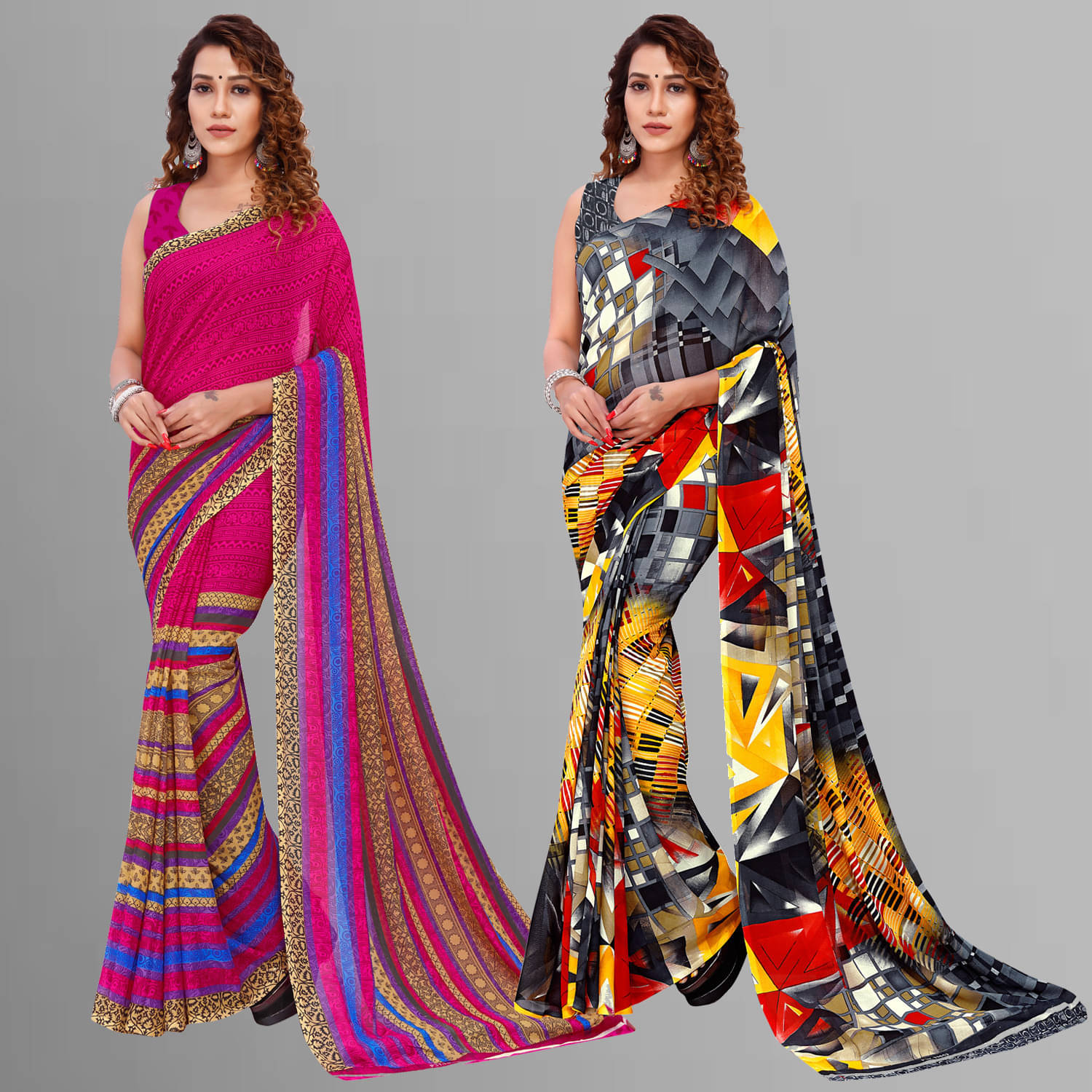     			ANAND SAREES Georgette Printed Saree With Unstitched Blouse Piece ( Multicolor )
