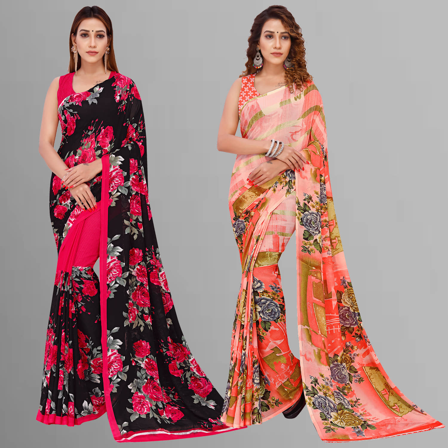 ANAND SAREES Georgette Printed Saree With Unstitched Blouse Piece ( Multicolor ) - Sarees | Buy online on ZillyBuy