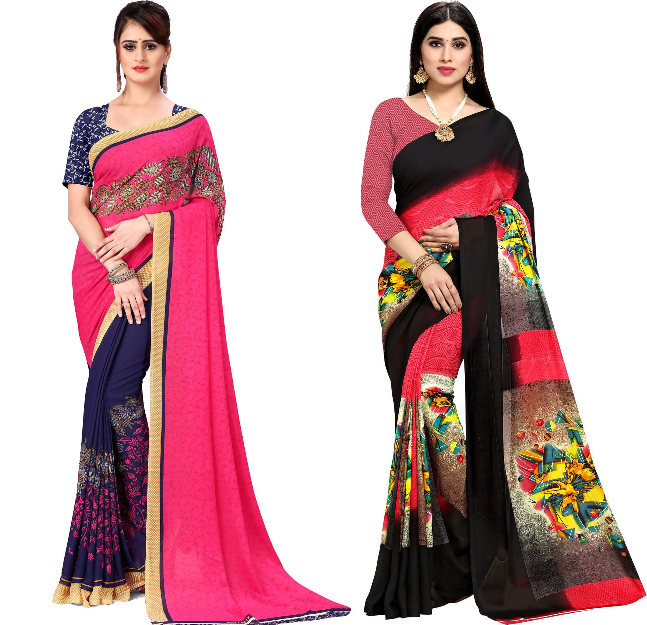     			ANAND SAREES Georgette Printed Saree With Unstitched Blouse Piece ( Pink )