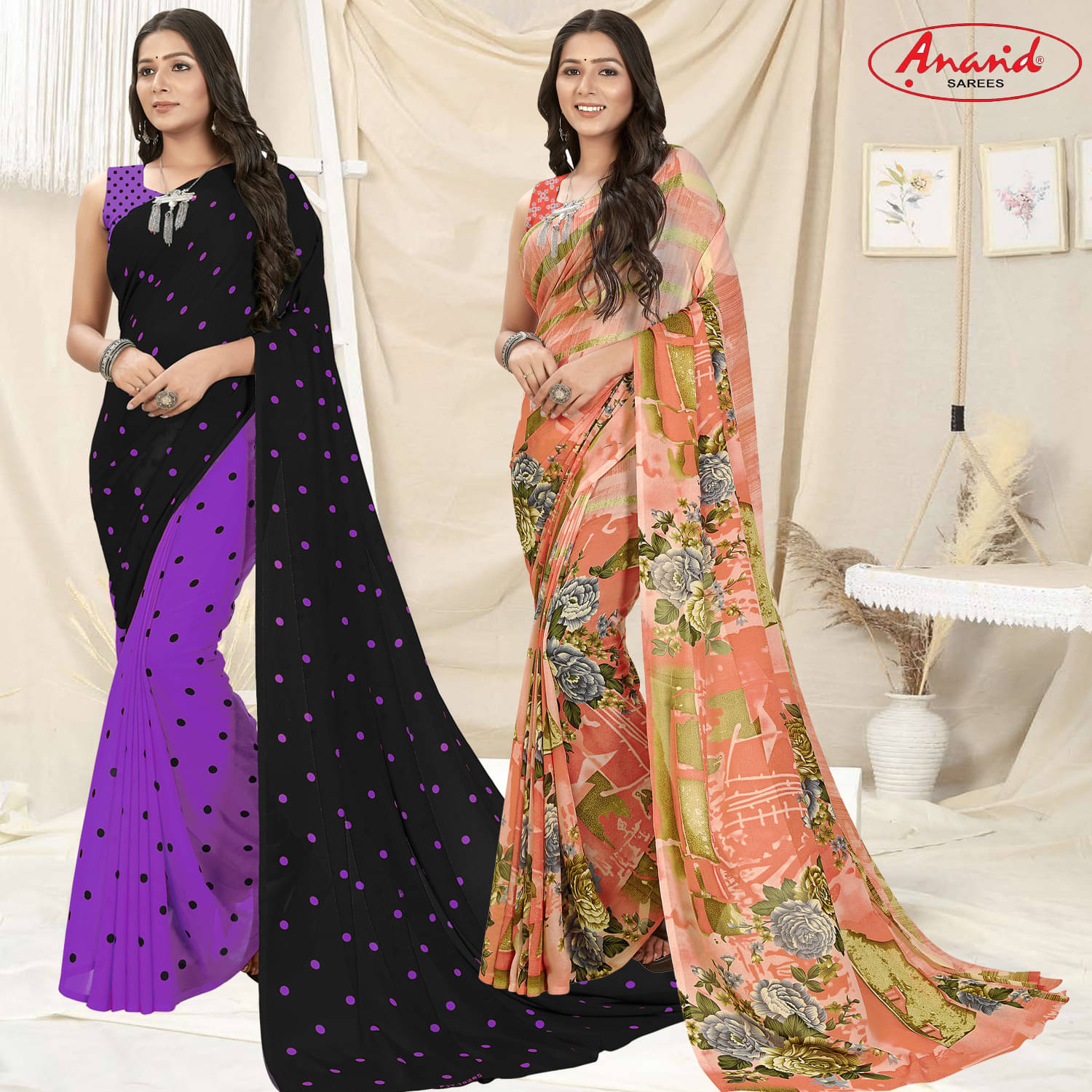ANAND SAREES Georgette Printed Saree With Unstitched Blouse Piece ( Multicolor ) ANAND SAREES Georgette Printed Saree With Unstitched Blouse Piece ( Multicolor )