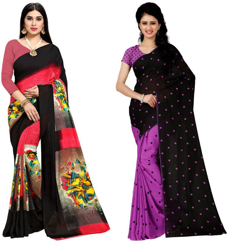 ANAND SAREES Georgette Printed Saree With Unstitched Blouse Piece ( Multicolor ) ANAND SAREES Georgette Printed Saree With Unstitched Blouse Piece ( Multicolor )