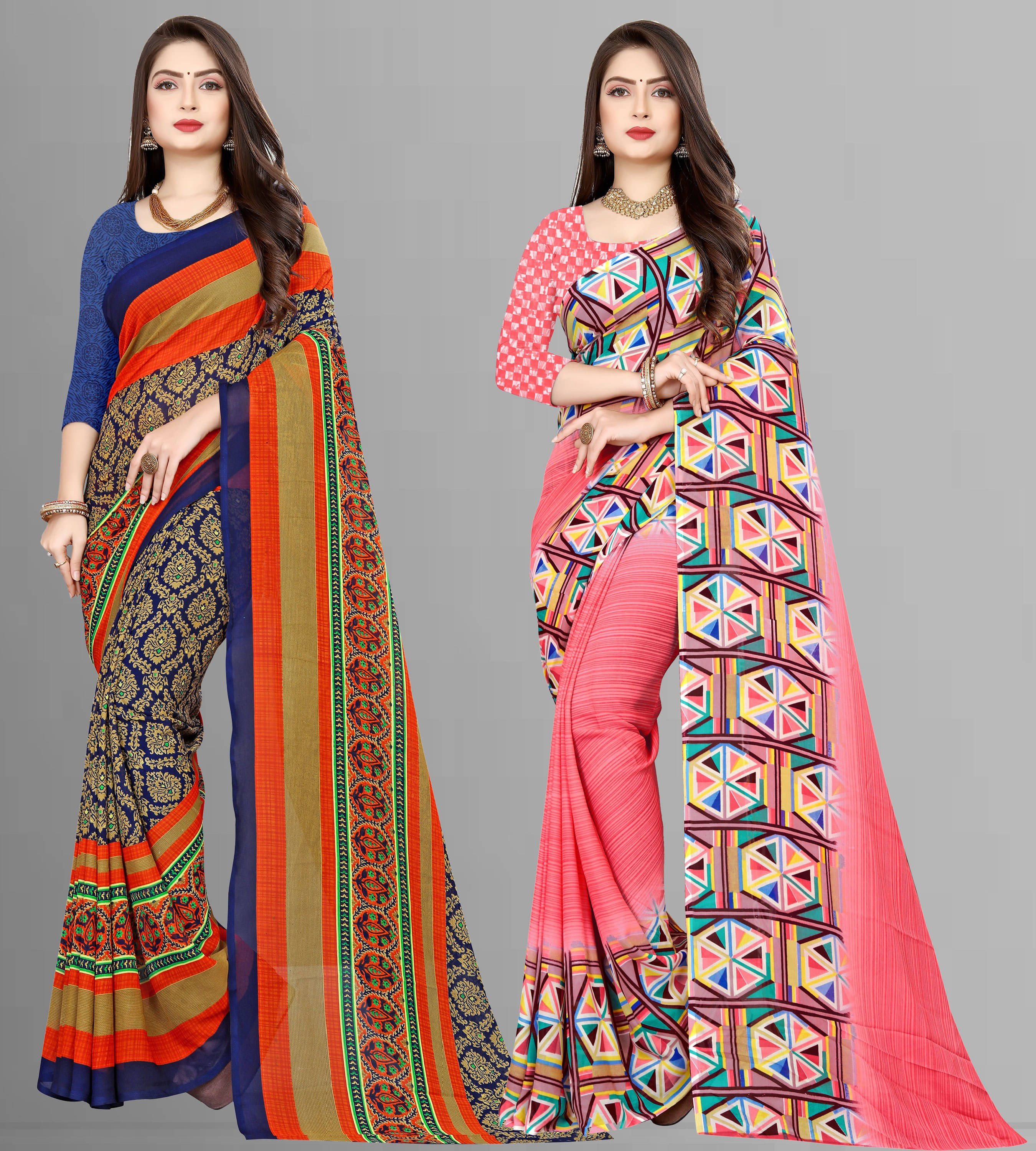 ANAND SAREES Georgette Printed Saree With Unstitched Blouse Piece ( Multicolor ) ANAND SAREES Georgette Printed Saree With Unstitched Blouse Piece ( Multicolor )