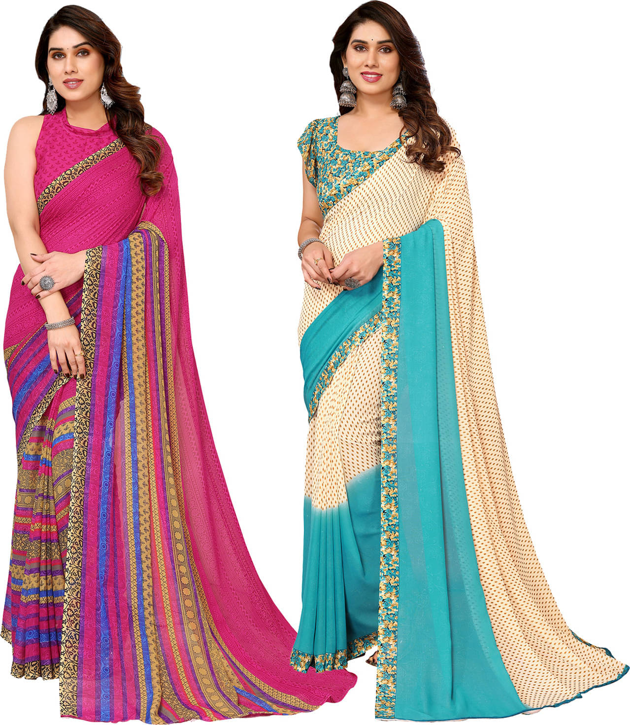 ANAND SAREES Georgette Printed Saree With Unstitched Blouse Piece ( Multicolor )     			ANAND SAREES Georgette Printed Saree With Unstitched Blouse Piece ( Multicolor )