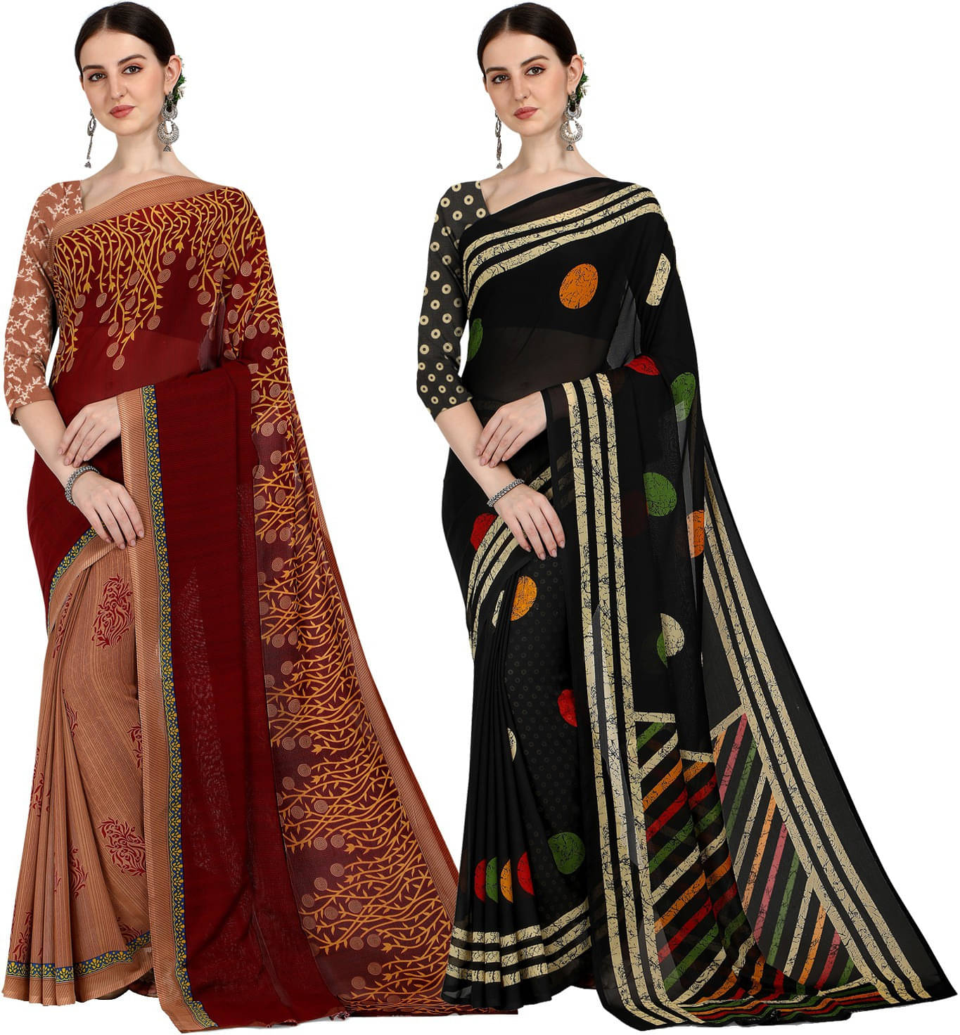     			ANAND SAREES Georgette Printed Saree With Unstitched Blouse Piece ( Multicolor )