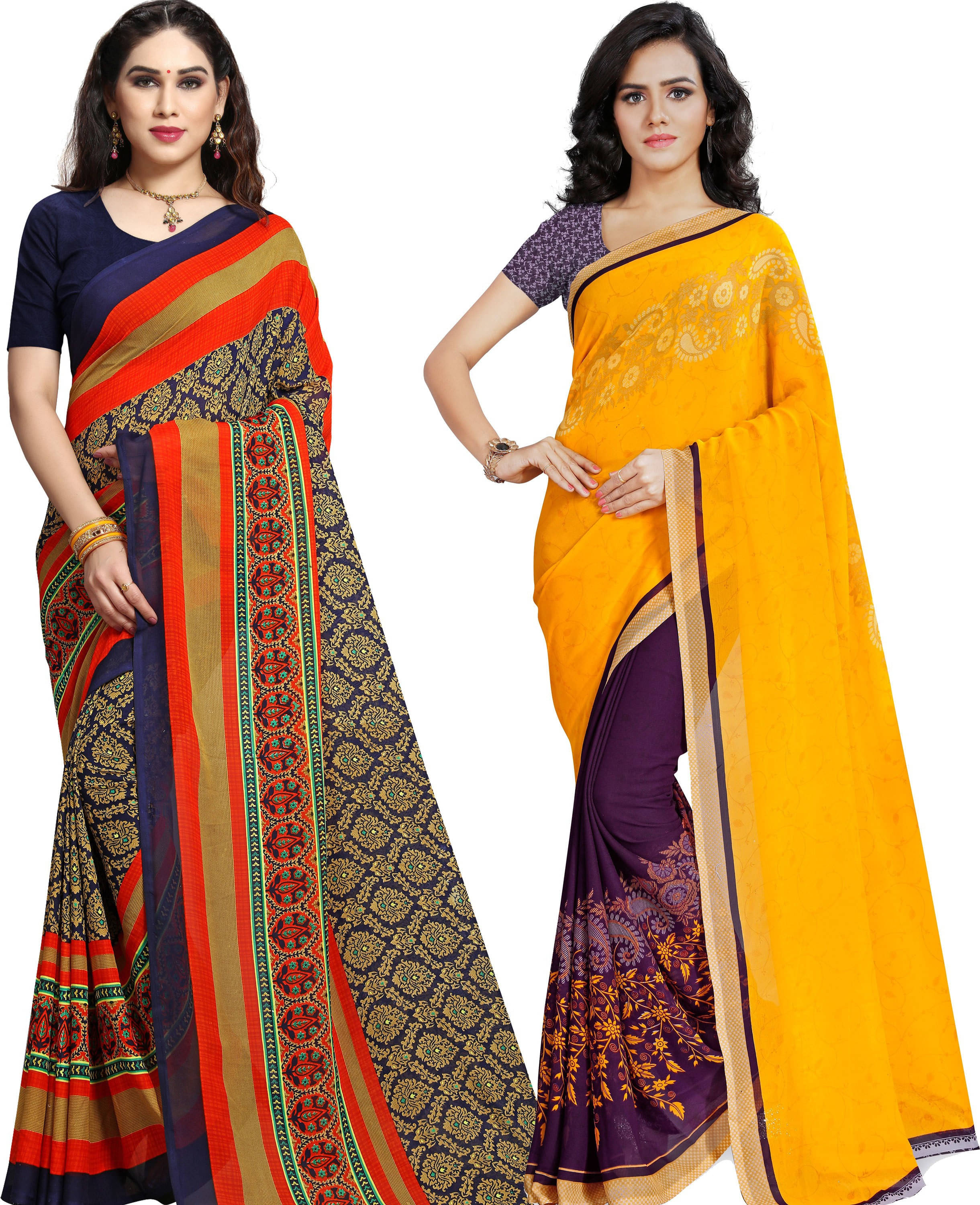 ANAND SAREES Georgette Printed Saree With Unstitched Blouse Piece ( Multicolor )     			ANAND SAREES Georgette Printed Saree With Unstitched Blouse Piece ( Multicolor )