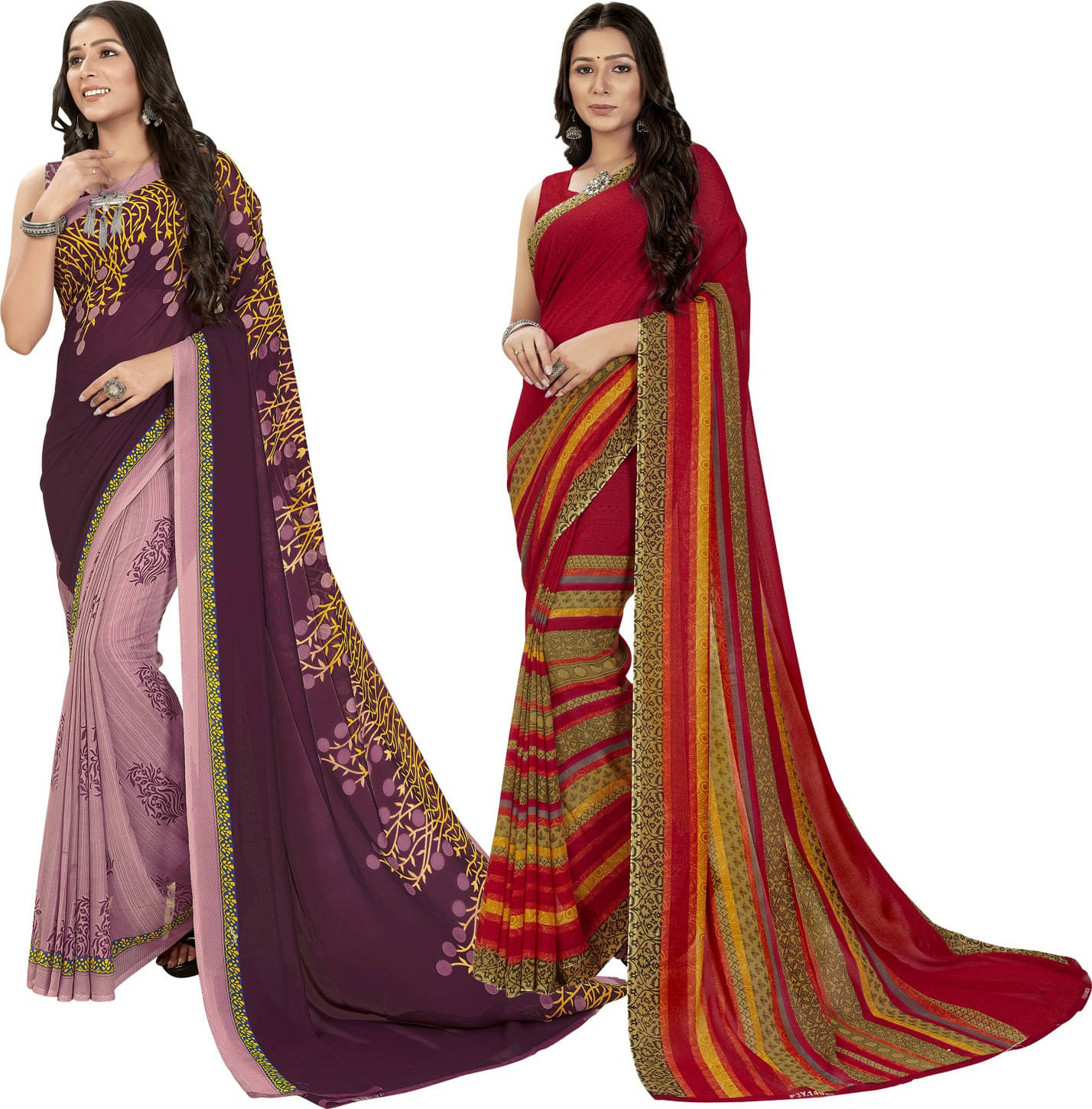 ANAND SAREES Georgette Printed Saree With Unstitched Blouse Piece ( Purple ) ANAND SAREES Georgette Printed Saree With Unstitched Blouse Piece ( Purple )