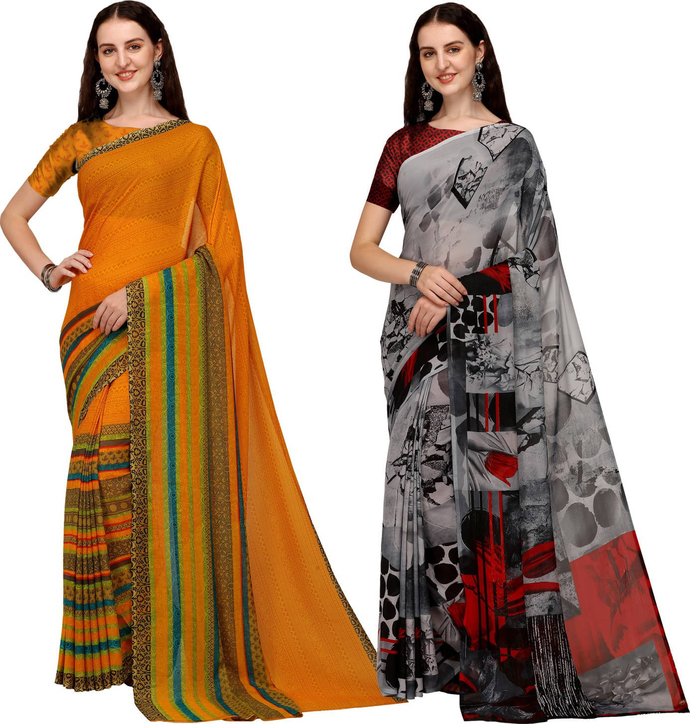 ANAND SAREES Georgette Printed Saree With Unstitched Blouse Piece ( Multicolor ) ANAND SAREES Georgette Printed Saree With Unstitched Blouse Piece ( Multicolor )