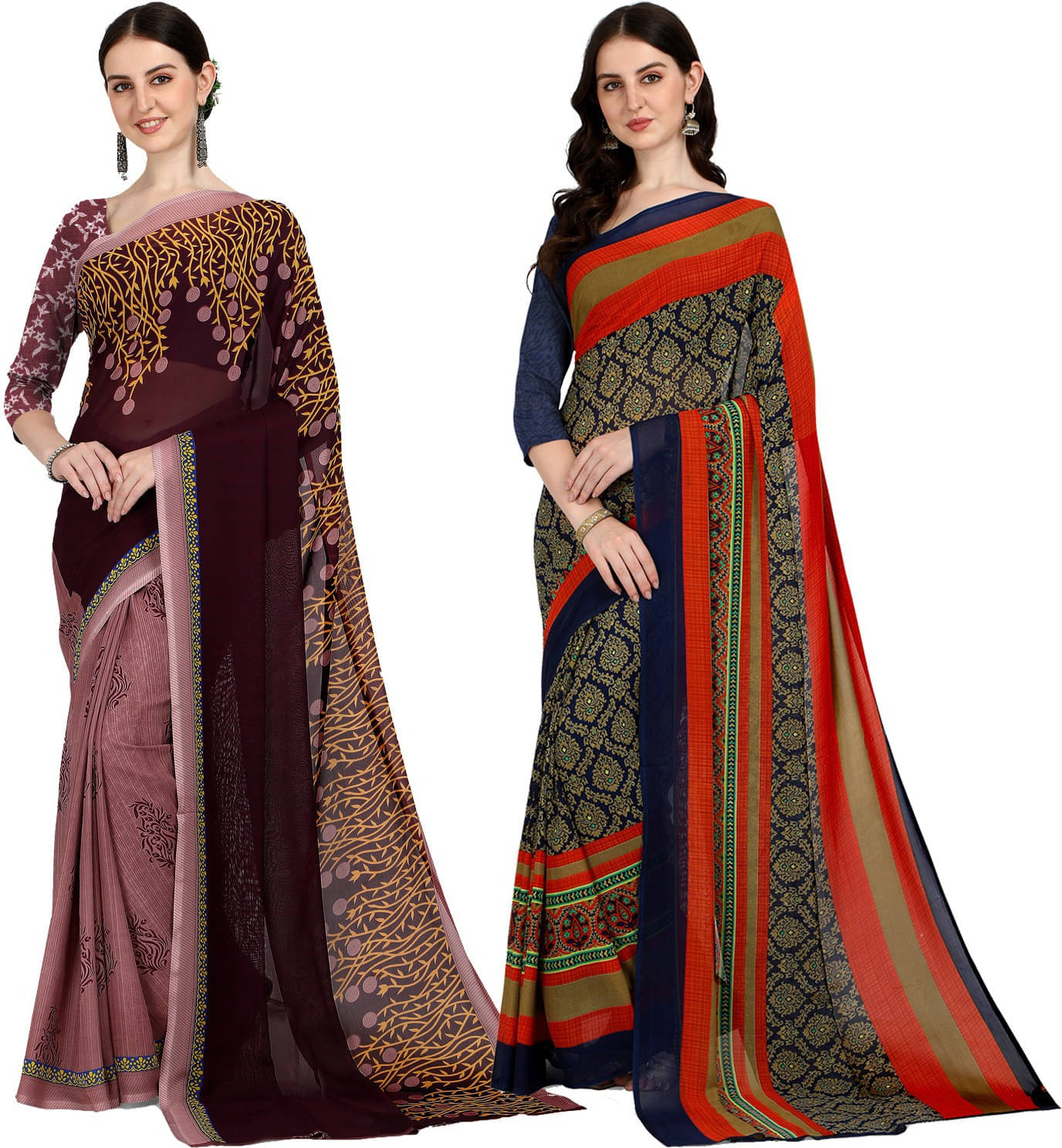 ANAND SAREES Georgette Printed Saree With Unstitched Blouse Piece ( Multicolor ) ANAND SAREES Georgette Printed Saree With Unstitched Blouse Piece ( Multicolor )