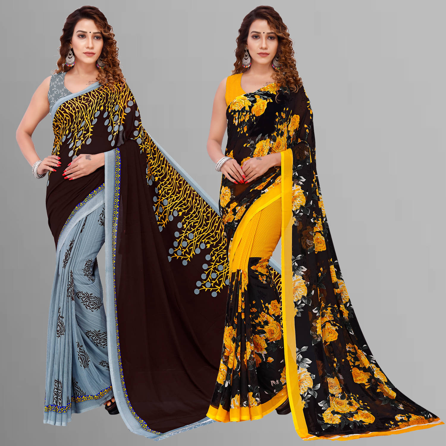 ANAND SAREES Georgette Printed Saree With Unstitched Blouse Piece ( Black ) ANAND SAREES Georgette Printed Saree With Unstitched Blouse Piece ( Black )