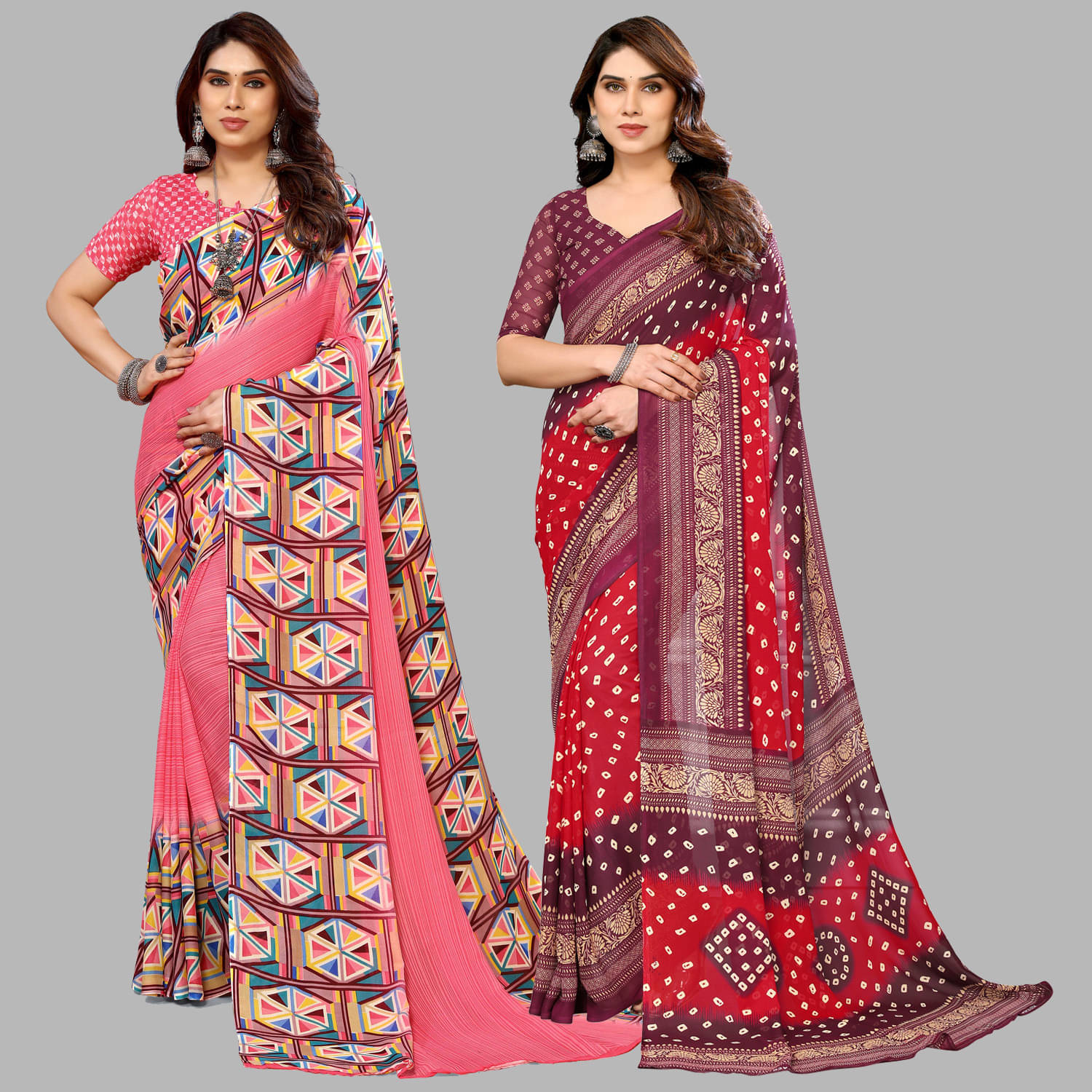 ANAND SAREES Georgette Printed Saree With Unstitched Blouse Piece ( Maroon ) ANAND SAREES Georgette Printed Saree With Unstitched Blouse Piece ( Maroon )