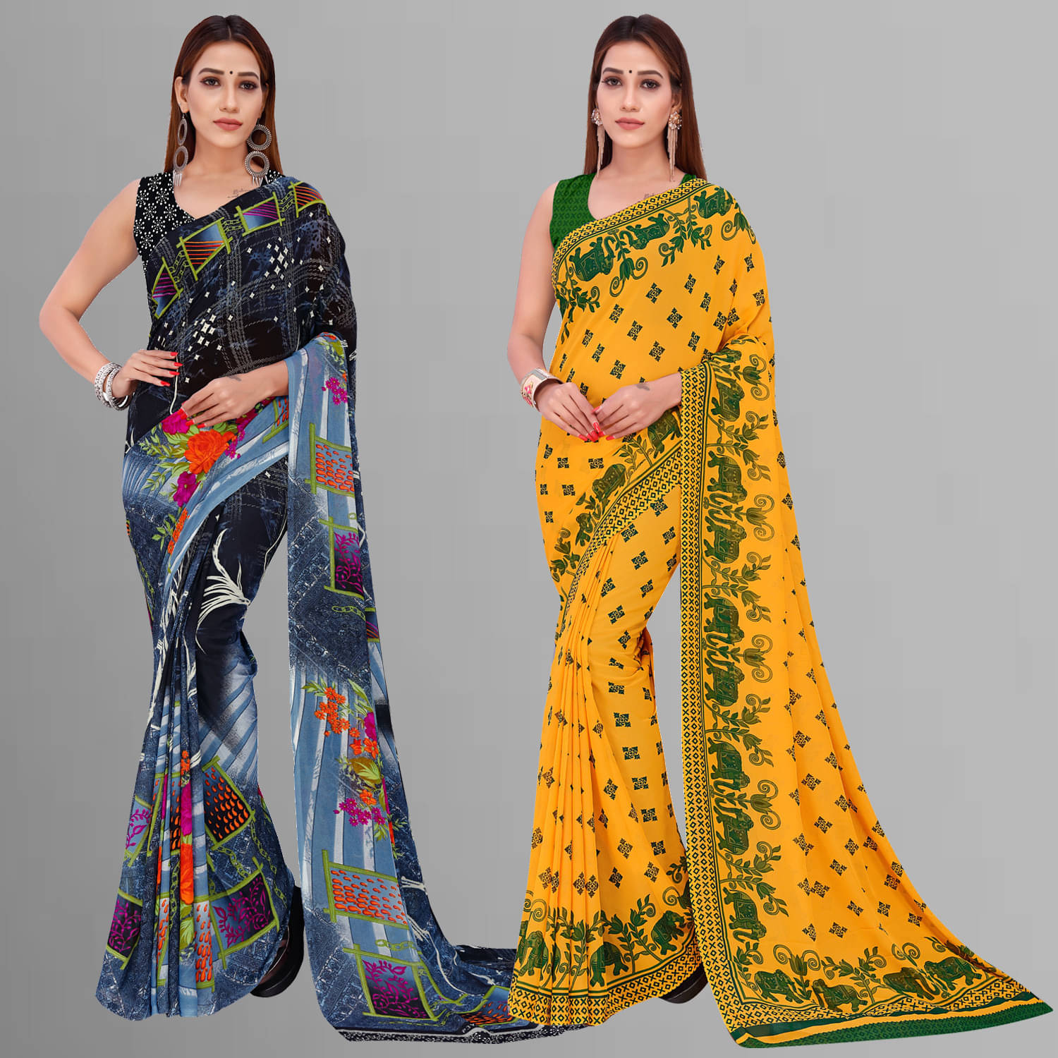     			ANAND SAREES Georgette Printed Saree With Unstitched Blouse Piece ( Multicolor )