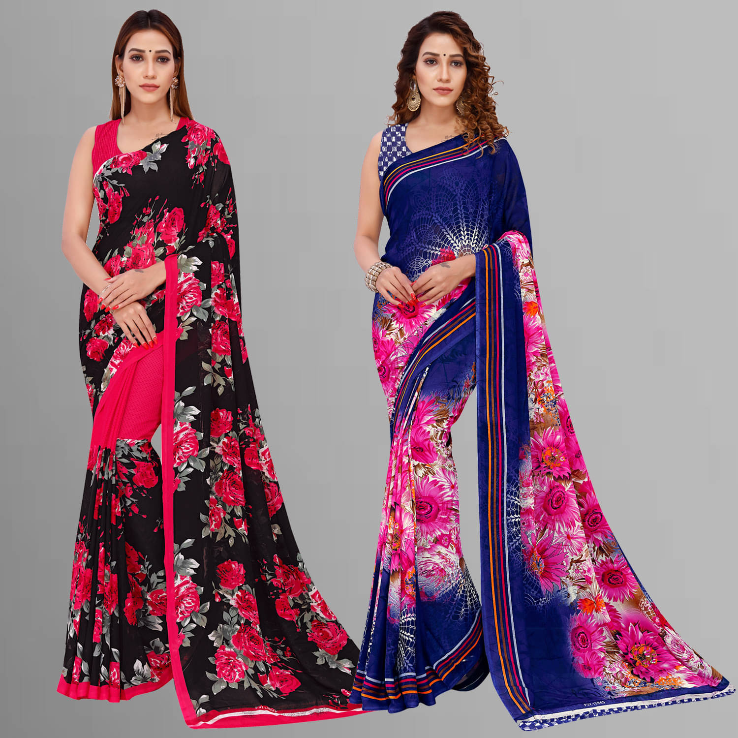     			ANAND SAREES Georgette Printed Saree With Unstitched Blouse Piece ( Multicolor )