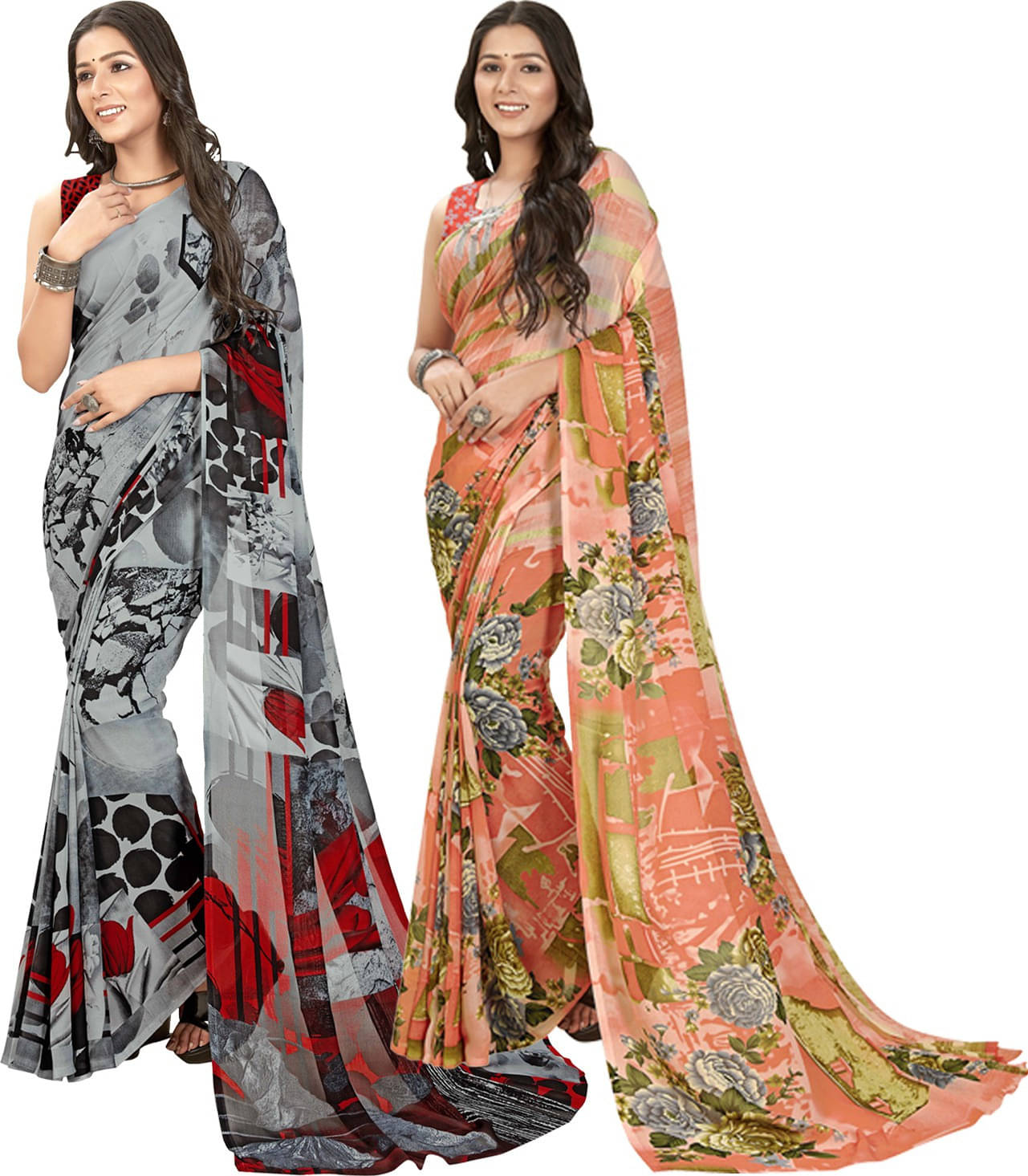 ANAND SAREES Georgette Printed Saree With Unstitched Blouse Piece ( Multicolor ) ANAND SAREES Georgette Printed Saree With Unstitched Blouse Piece ( Multicolor )