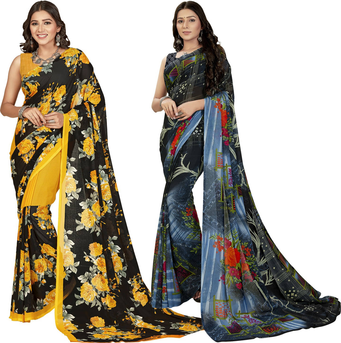     			ANAND SAREES Georgette Printed Saree With Unstitched Blouse Piece ( Multicolor )