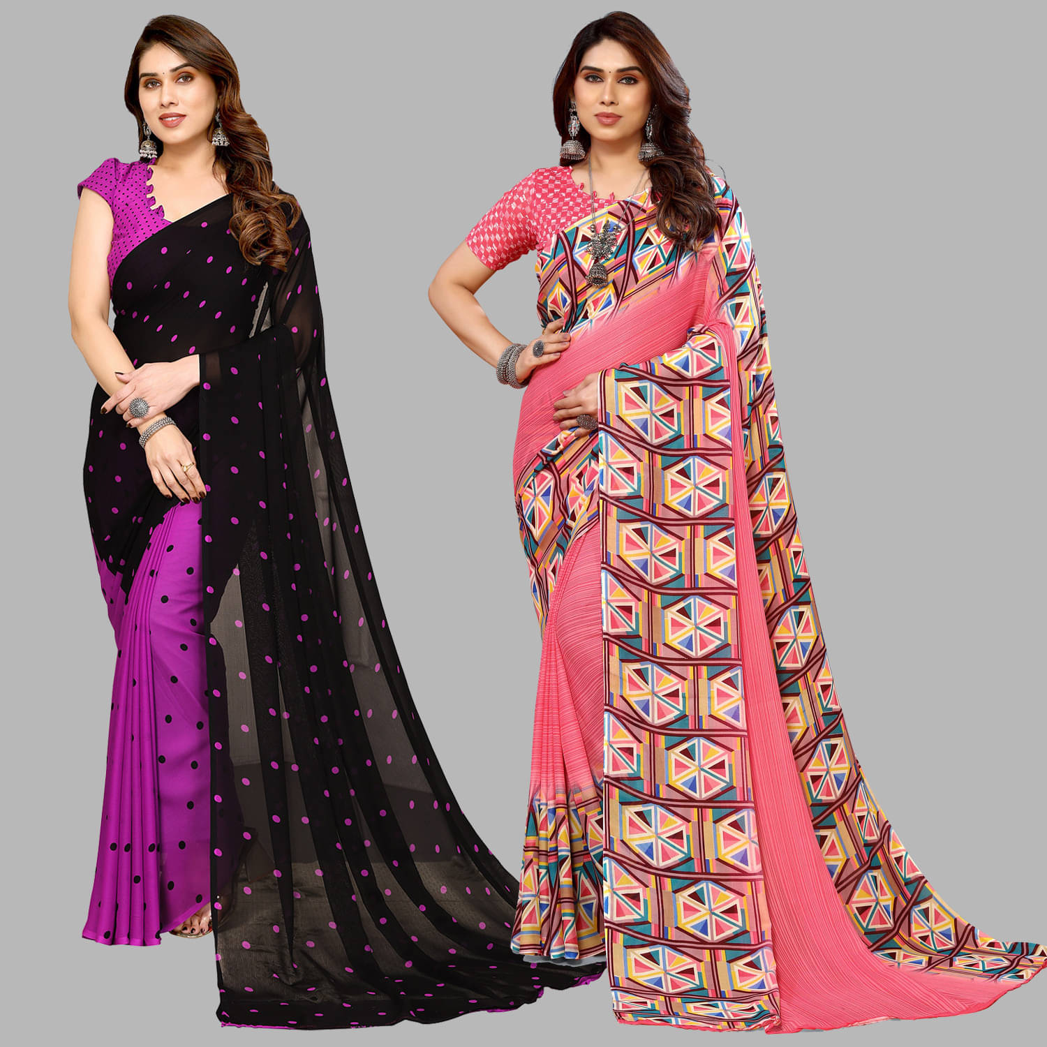     			ANAND SAREES Georgette Printed Saree With Unstitched Blouse Piece ( Multicolor )