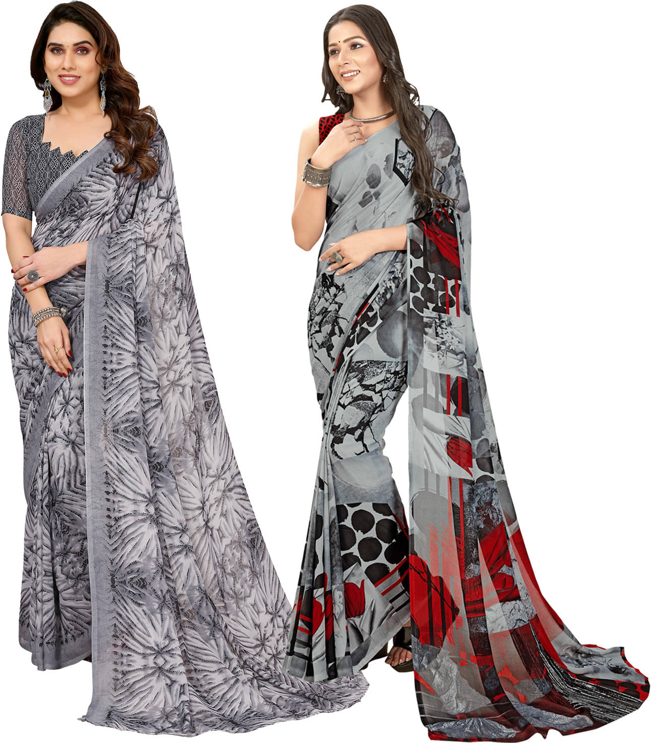     			ANAND SAREES Georgette Printed Saree With Unstitched Blouse Piece ( Grey )