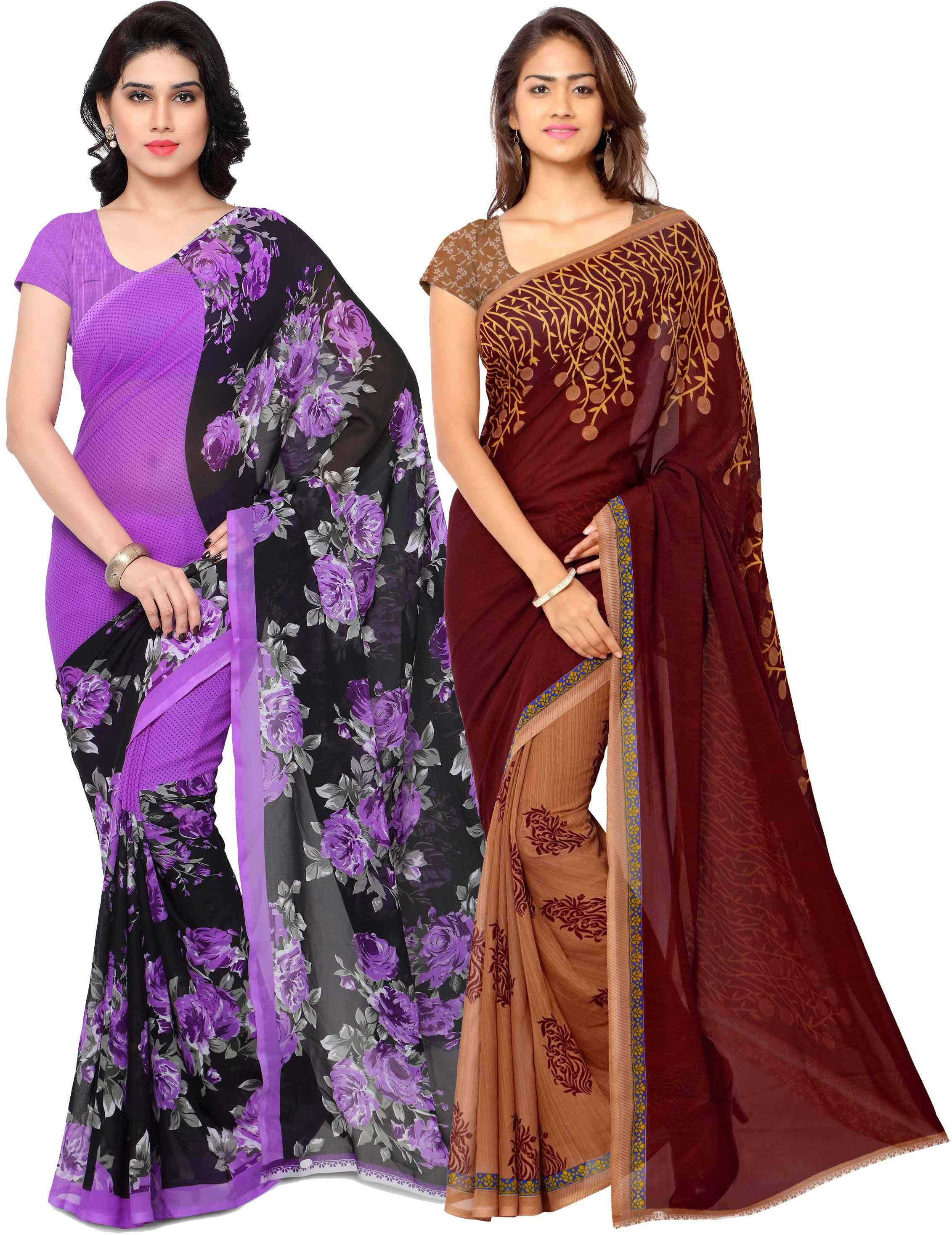 ANAND SAREES Georgette Printed Saree With Unstitched Blouse Piece ( Maroon ) ANAND SAREES Georgette Printed Saree With Unstitched Blouse Piece ( Maroon )