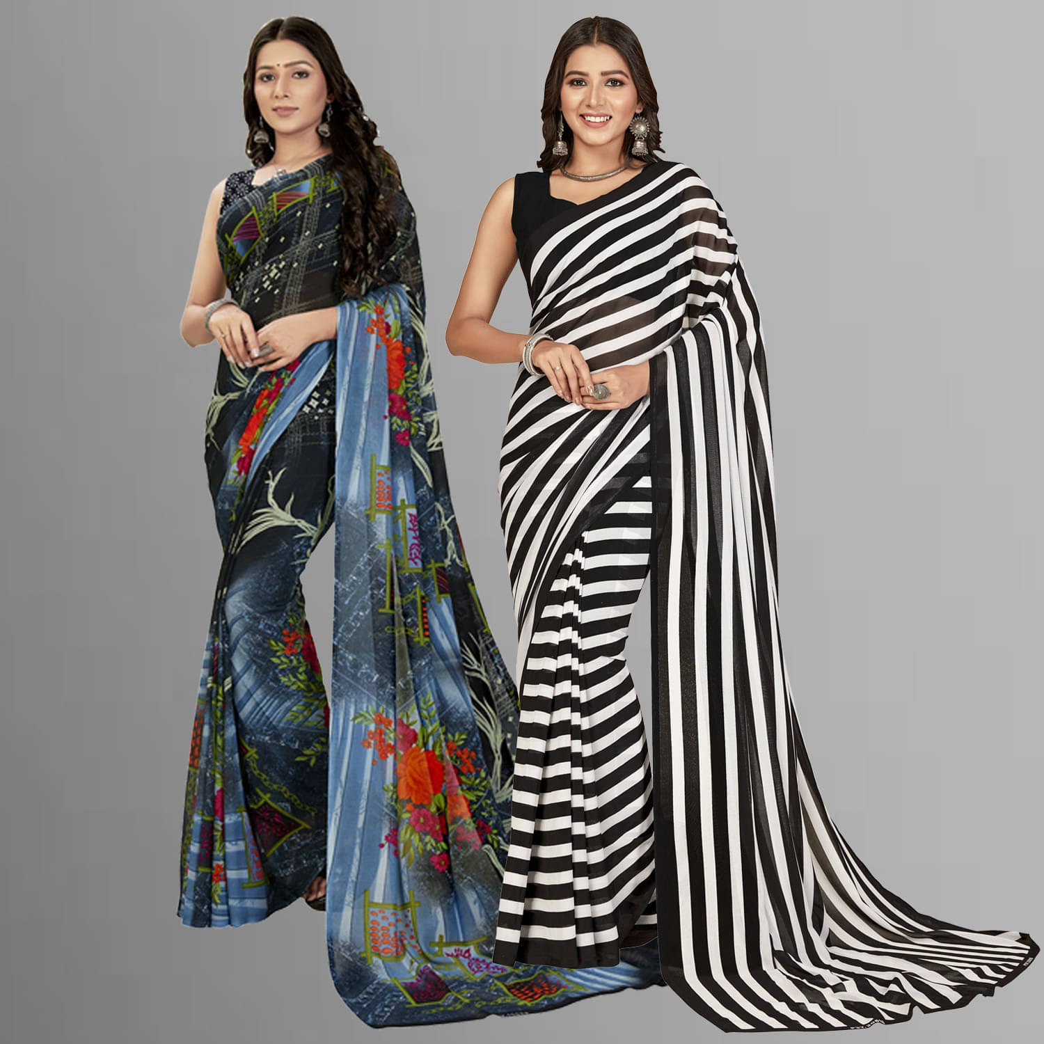     			ANAND SAREES Georgette Printed Saree With Unstitched Blouse Piece ( Grey )