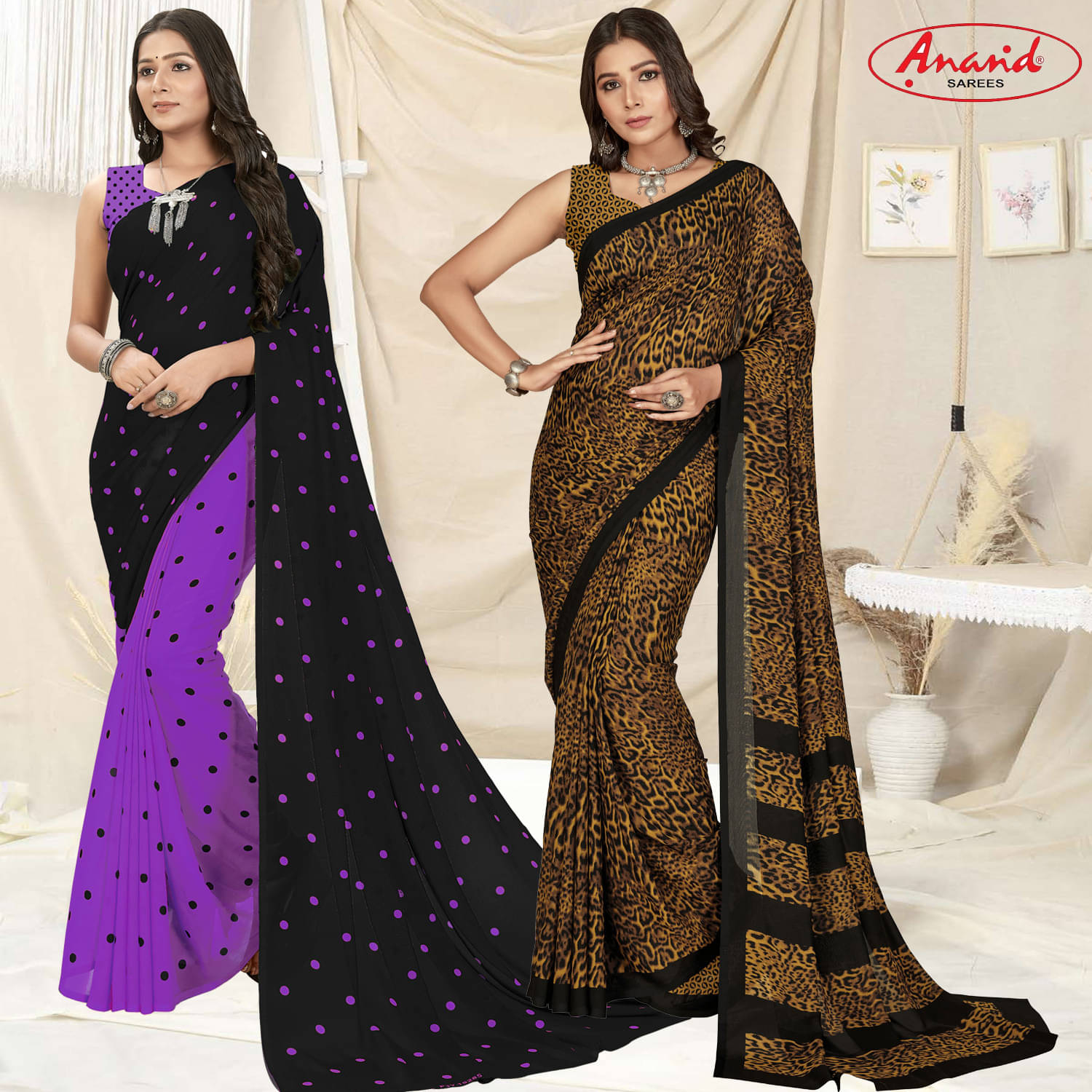     			ANAND SAREES Georgette Printed Saree With Unstitched Blouse Piece ( Multicolor )