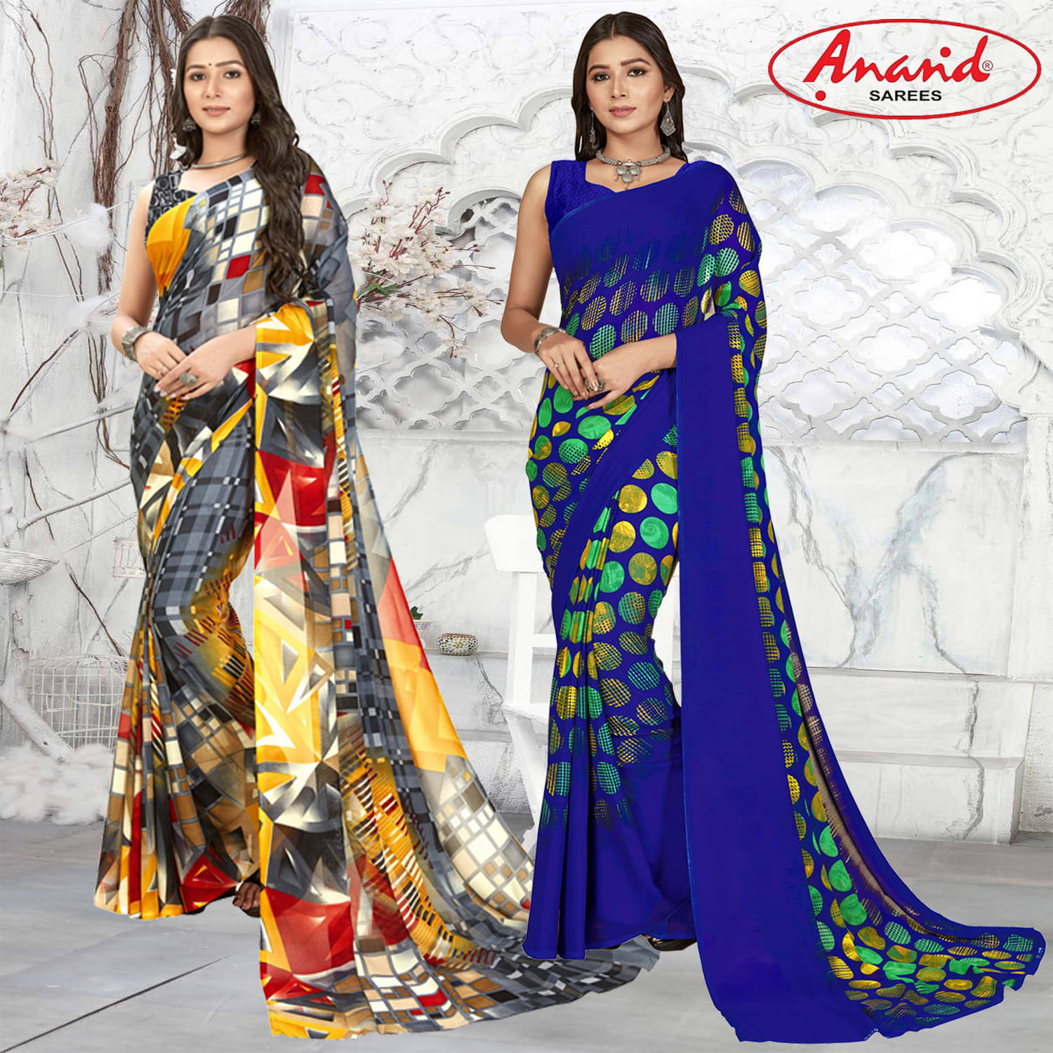     			ANAND SAREES Georgette Printed Saree With Unstitched Blouse Piece ( Multicolor )