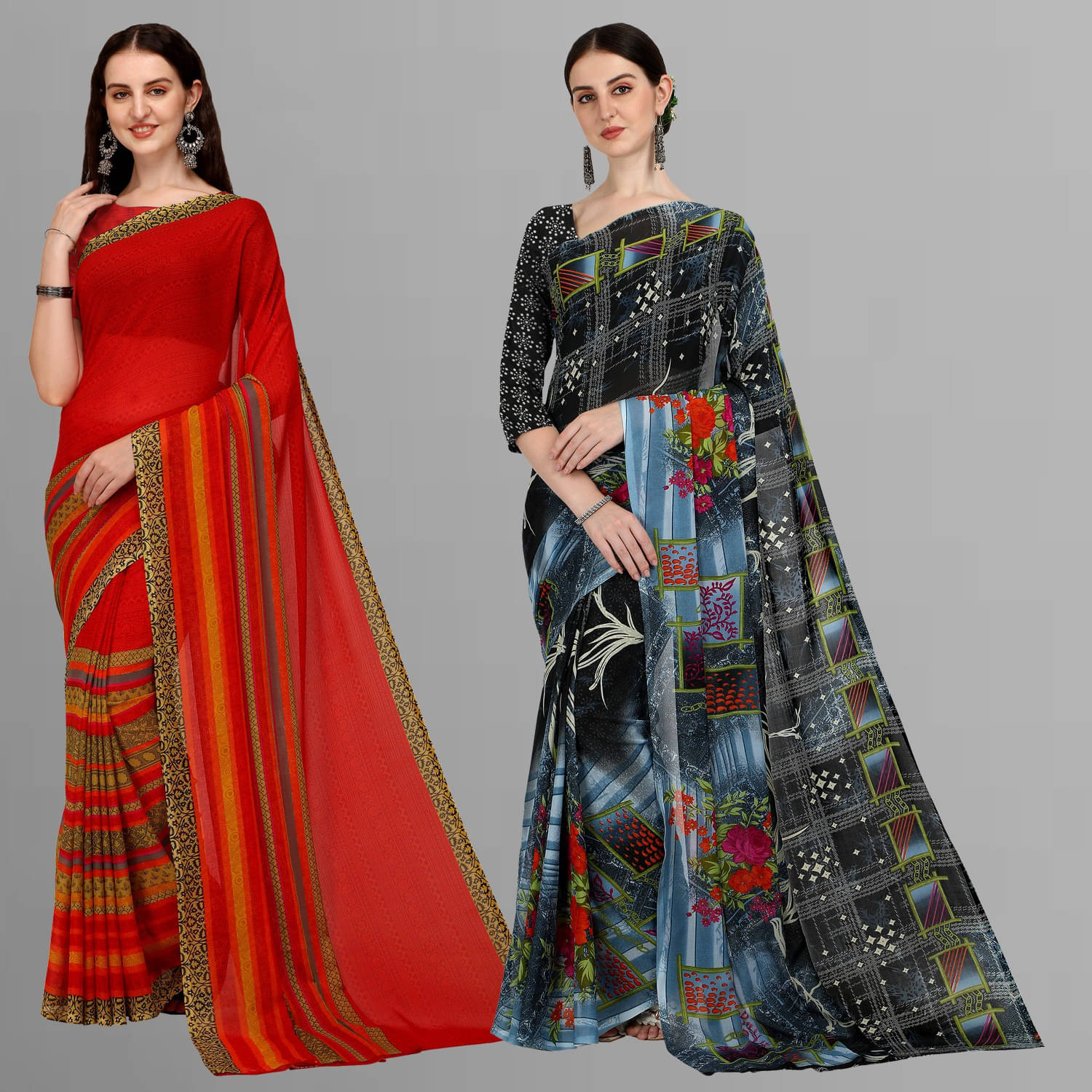 ANAND SAREES Georgette Printed Saree With Unstitched Blouse Piece ( Multicolor ) ANAND SAREES Georgette Printed Saree With Unstitched Blouse Piece ( Multicolor )