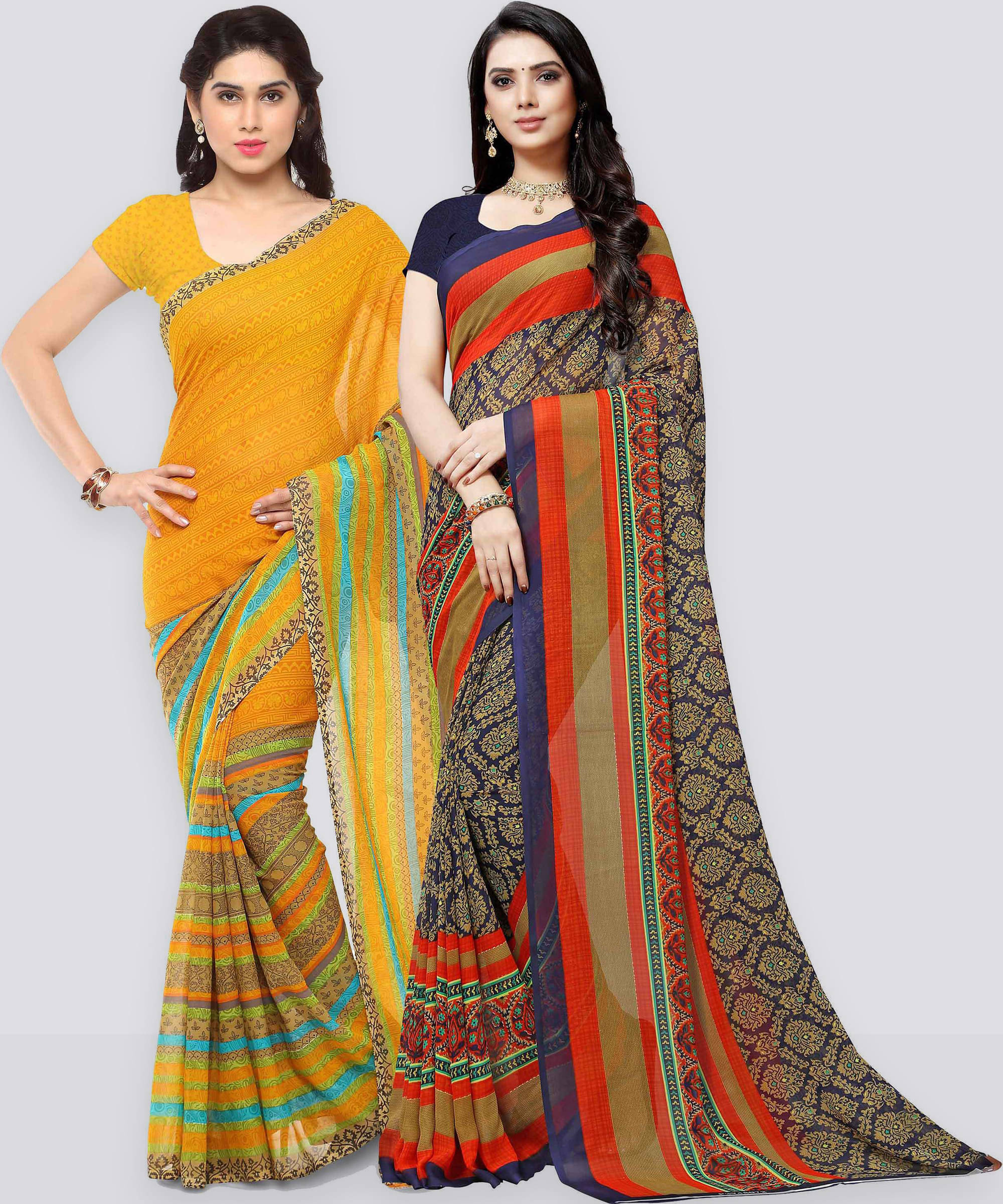 ANAND SAREES Georgette Printed Saree With Unstitched Blouse Piece ( Multicolor ) ANAND SAREES Georgette Printed Saree With Unstitched Blouse Piece ( Multicolor )